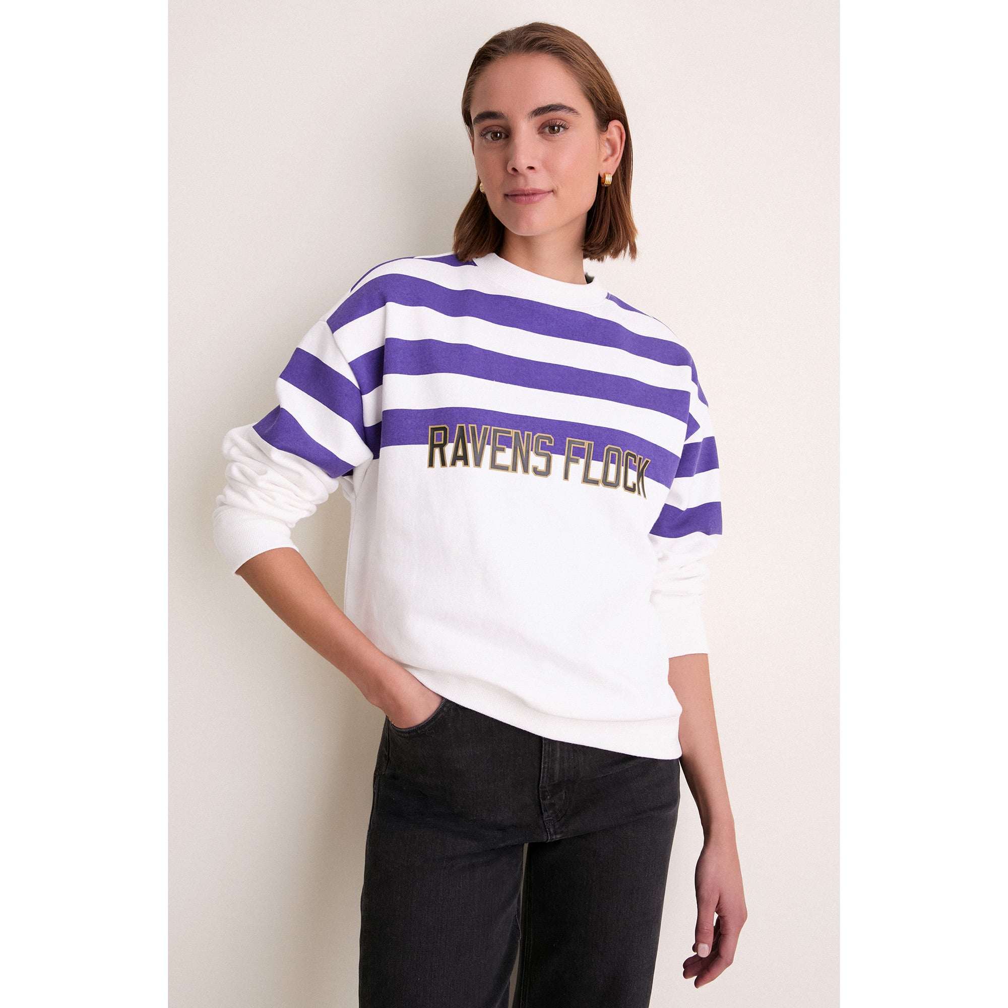 Sweat-shirt rayé blanc/violet Baltimore Ravens pour femme de Tuckernuck
