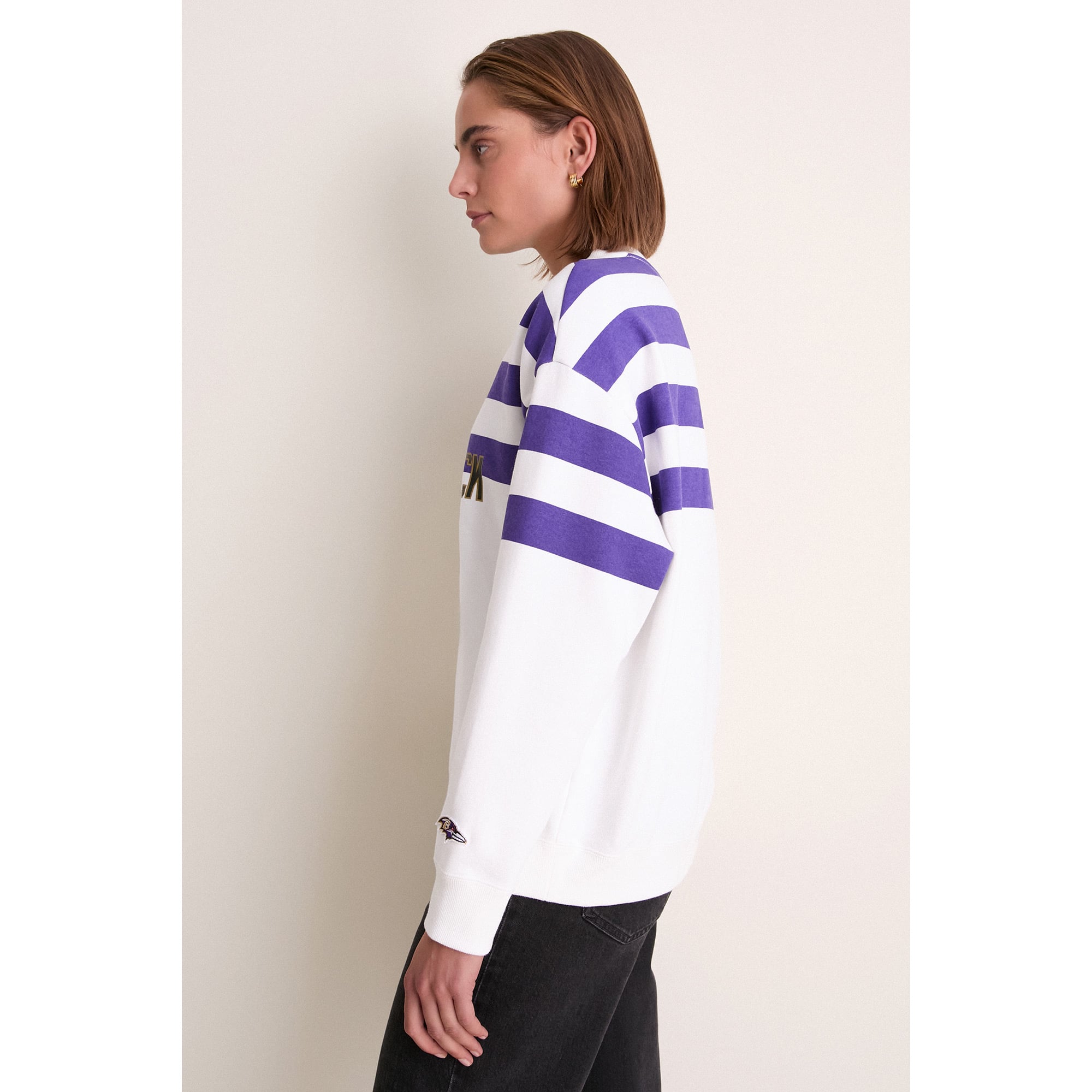 Sweat-shirt rayé blanc/violet Baltimore Ravens pour femme de Tuckernuck
