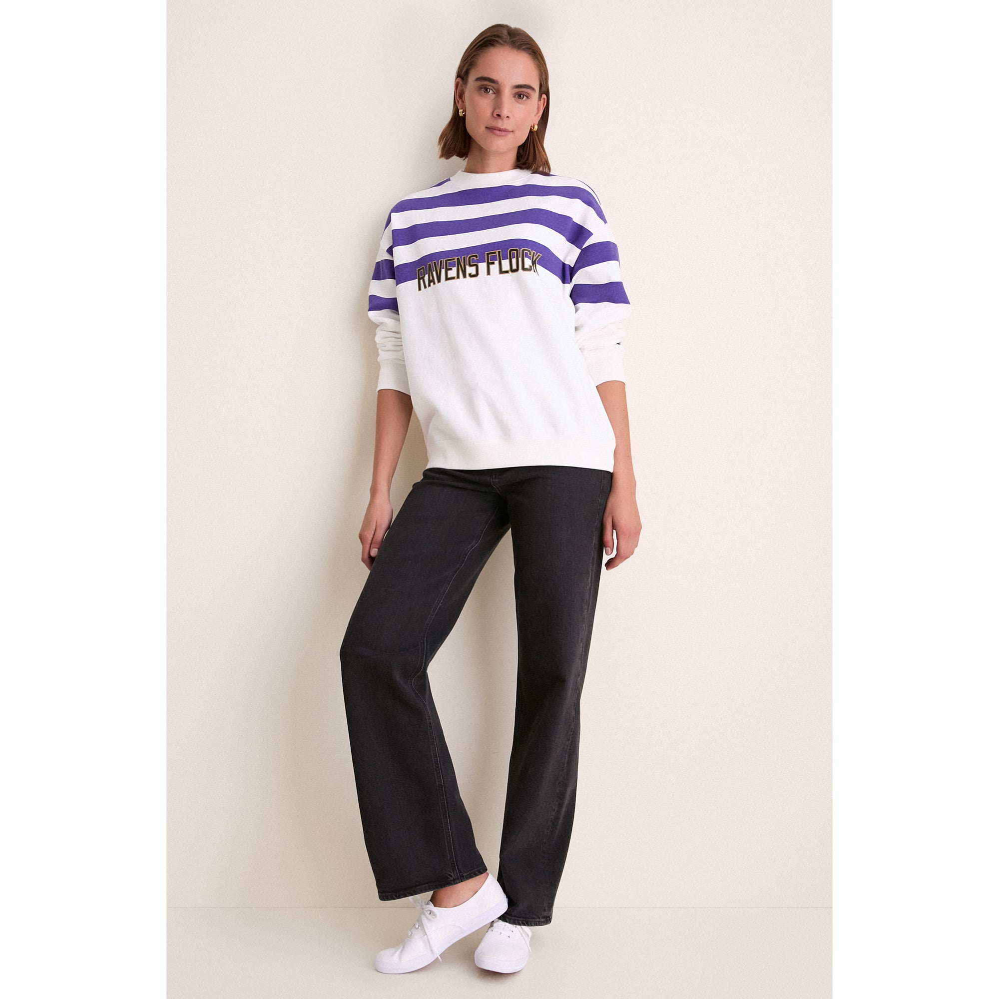 Sweat-shirt rayé blanc/violet Baltimore Ravens pour femme de Tuckernuck