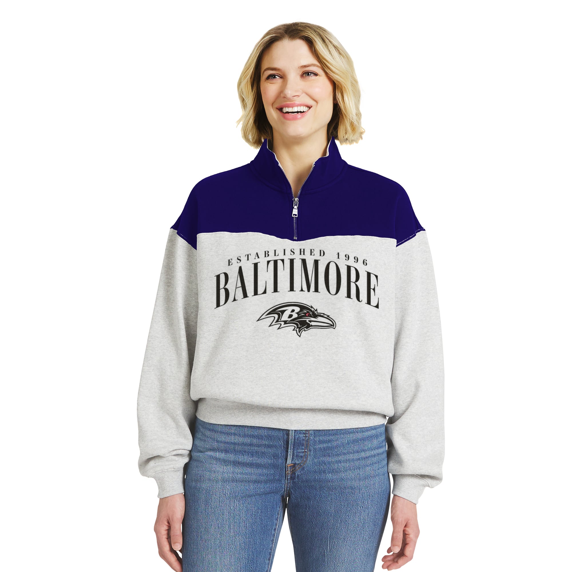 Pull à demi-zip colorblock gris chiné Baltimore Ravens de la marque WEAR by Erin Andrews pour femme