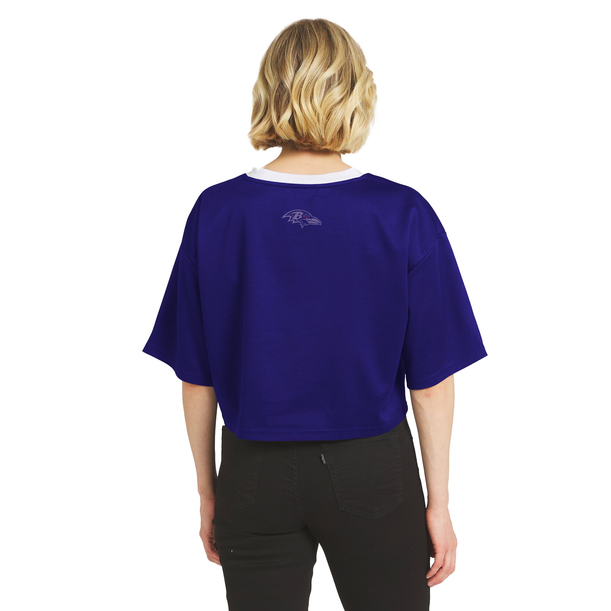 Women's WEAR by Erin Andrews  Purple Baltimore Ravens Cropped V-Neck Jersey T-Shirt