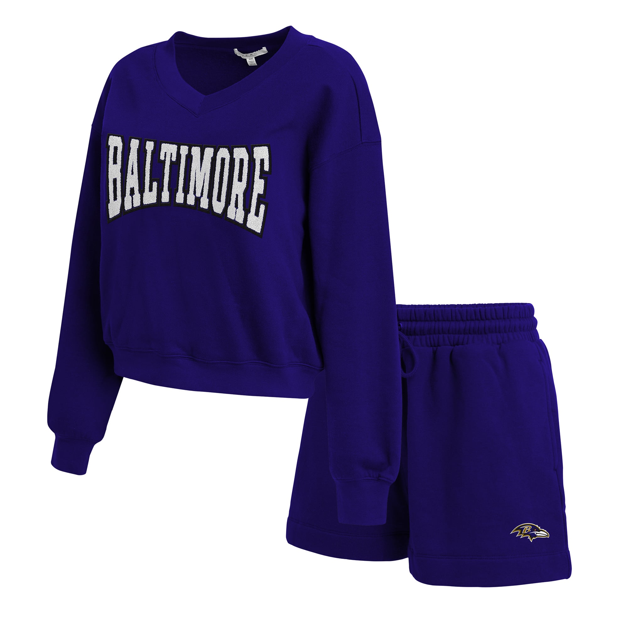 Women's WEAR by Erin Andrews Purple Baltimore Ravens Fleece V-Neck Lounge Set