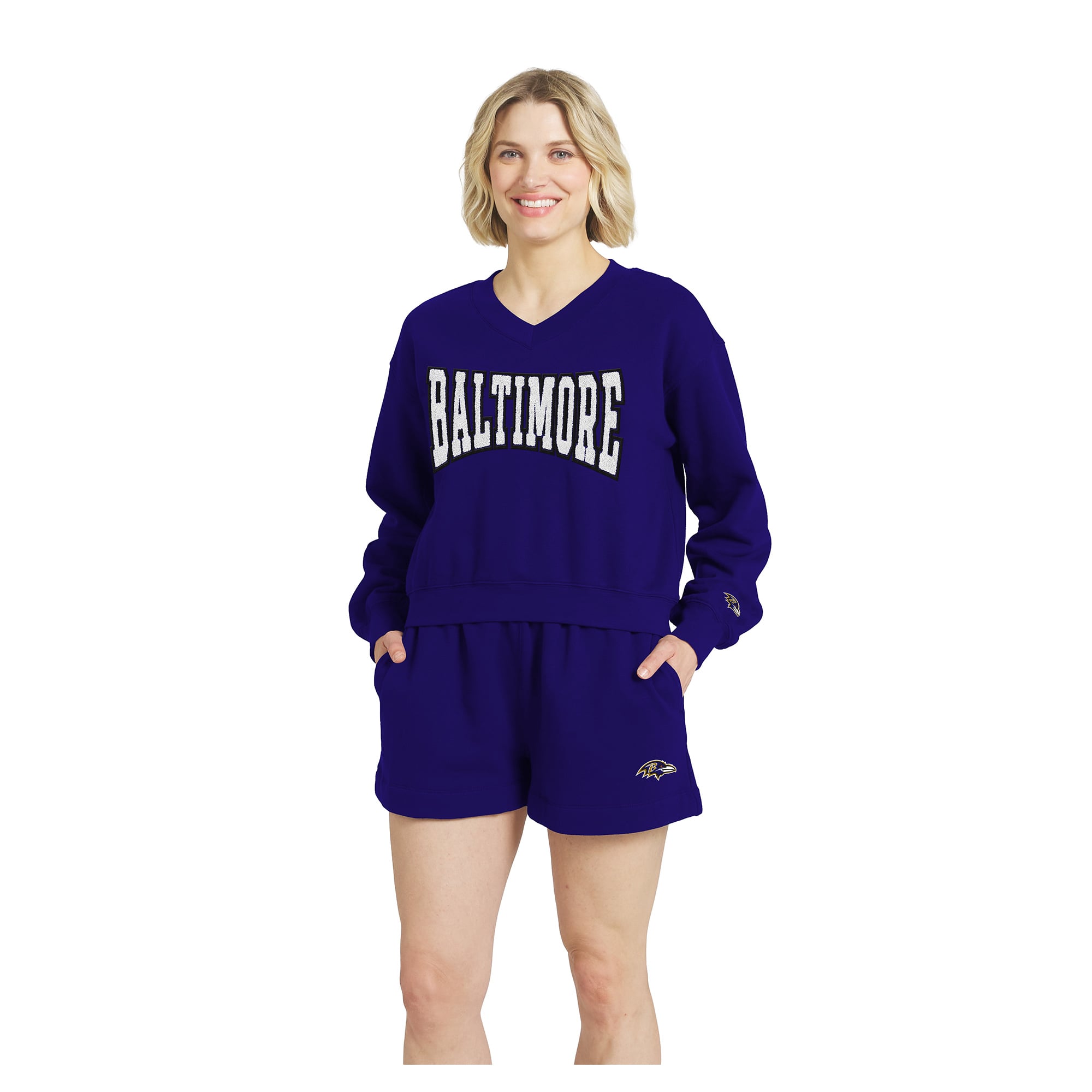 Women's WEAR by Erin Andrews Purple Baltimore Ravens Fleece V-Neck Lounge Set