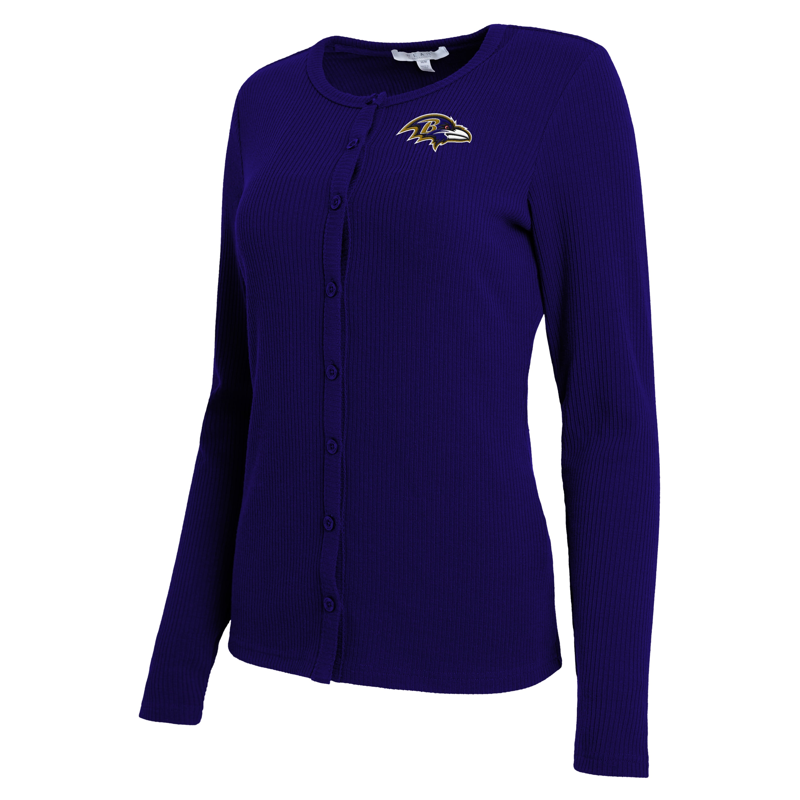 Women's WEAR by Erin Andrews  Purple Baltimore Ravens Ribbed Full-Button Cardigan Sweater