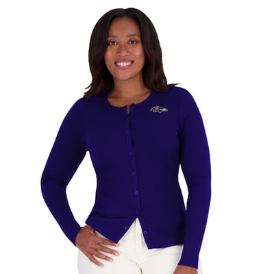  Baltimore Ravens WEAR by Erin Andrews Women's Ribbed Full-Button Cardigan Sweater - Purple