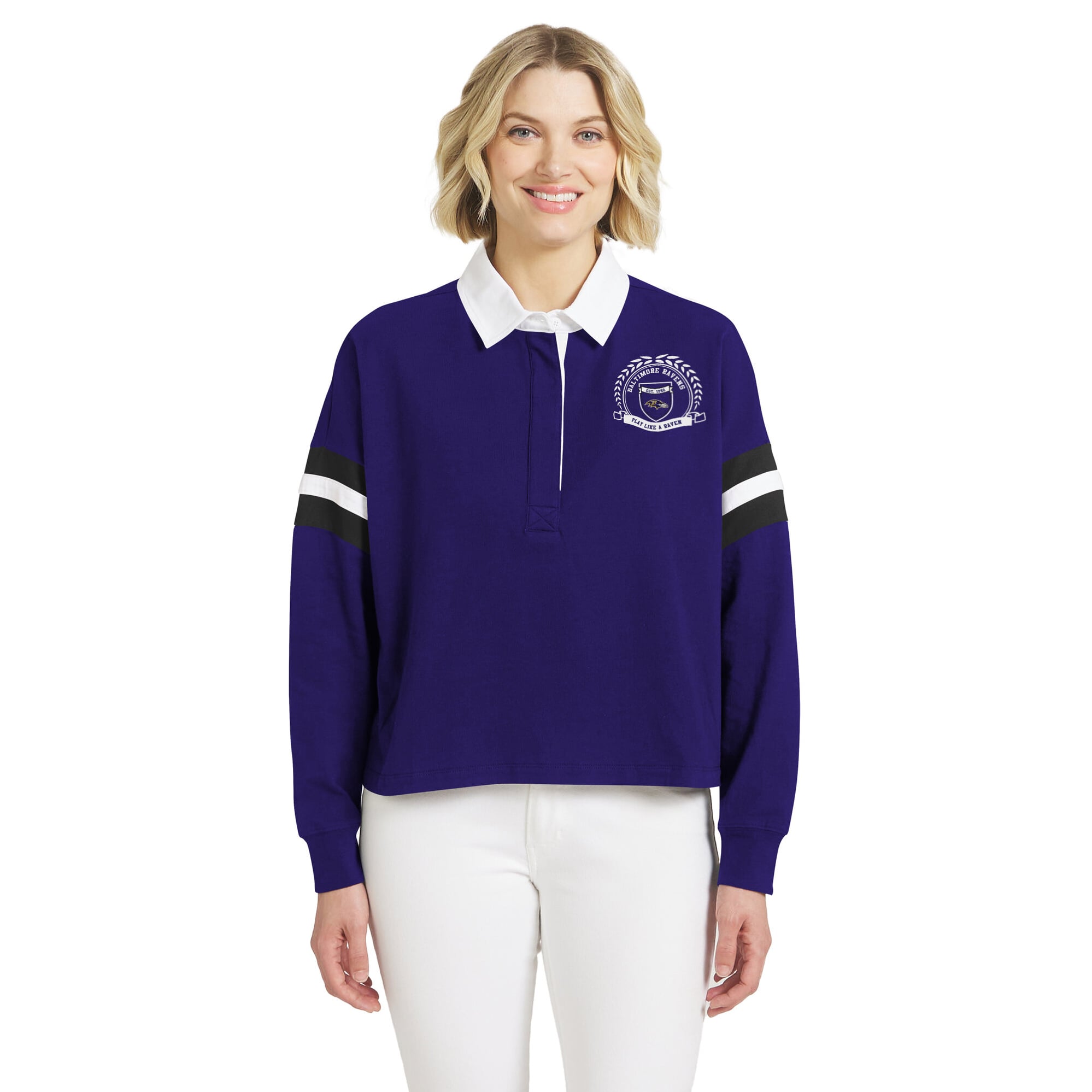 T-shirt à manches longues violet Baltimore Ravens Rugby de la marque WEAR by Erin Andrews pour femmes