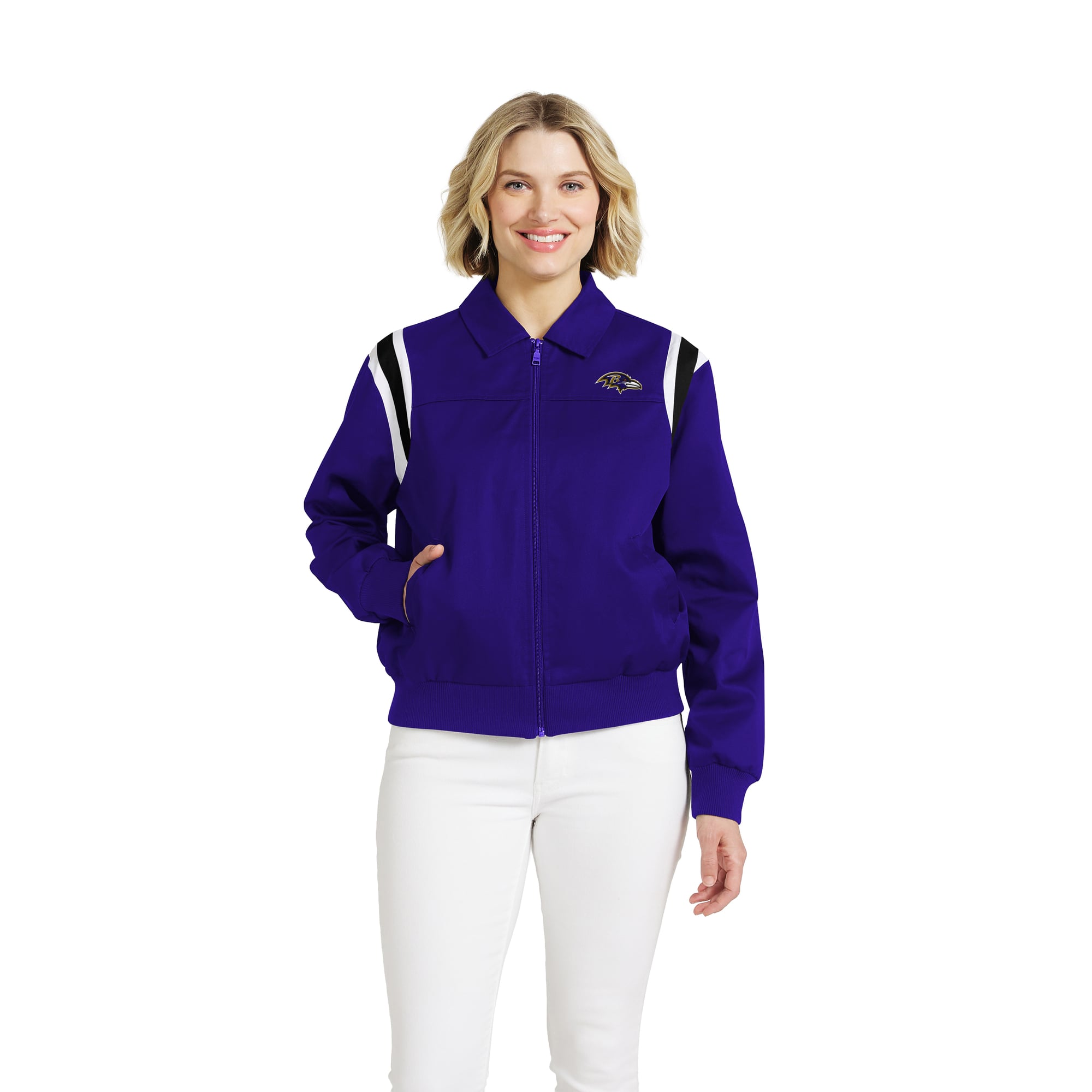 Veste zippée intégrale en sergé à rayures violettes Baltimore Ravens pour femme de la marque WEAR by Erin Andrews