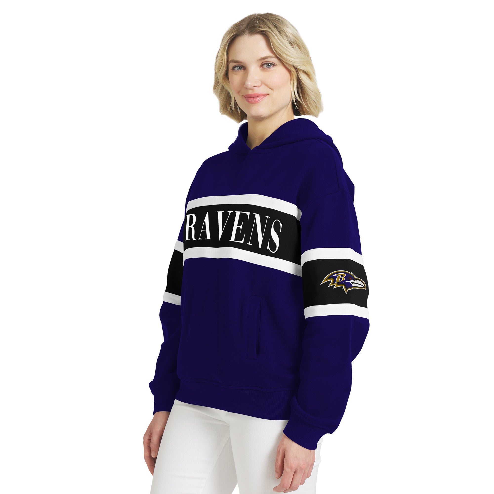 Sweat à capuche rayé violet Baltimore Ravens pour femme de la marque WEAR by Erin Andrews