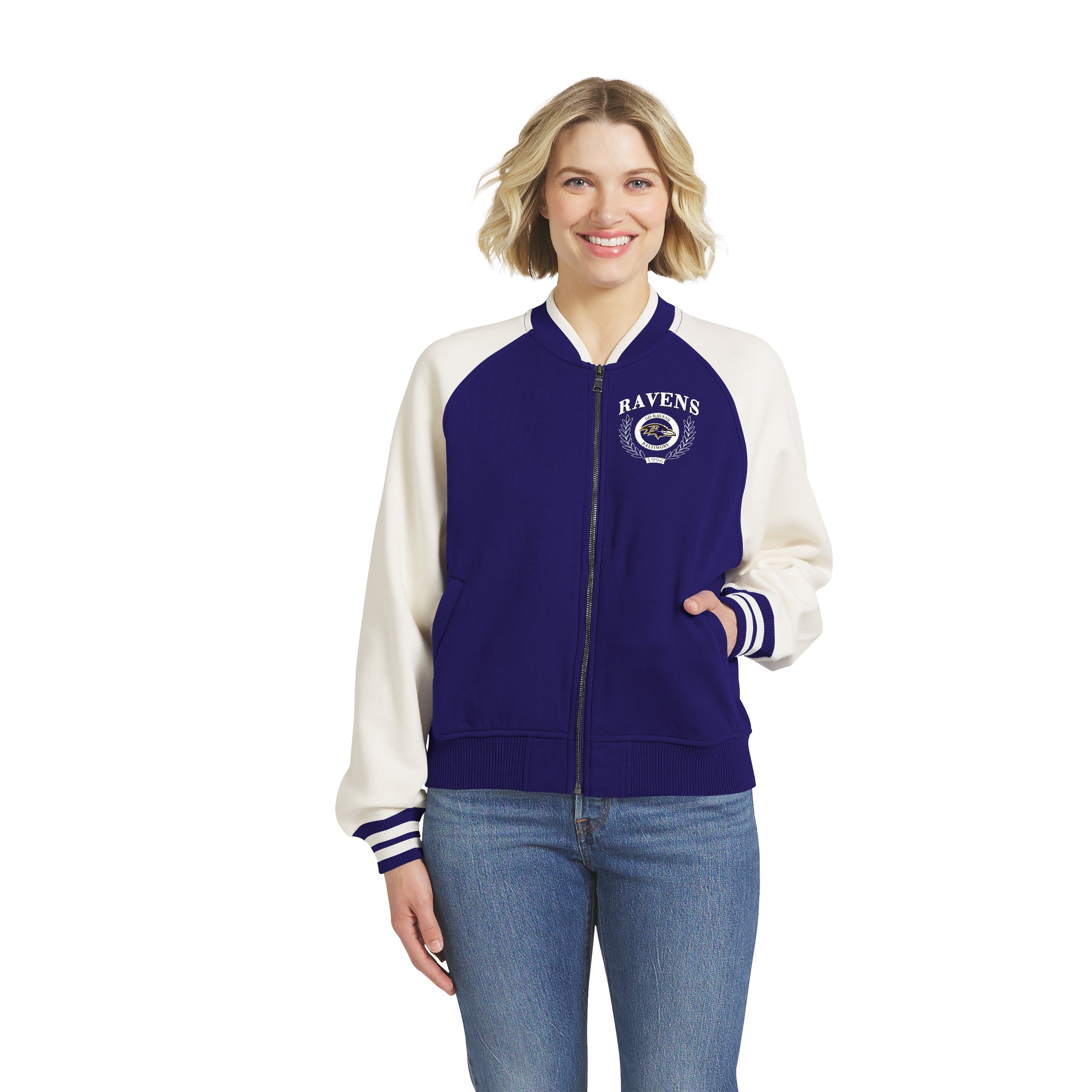 Veste polaire raglan zippée intégrale violette style rétro Baltimore Ravens pour femme de la marque WEAR by Erin Andrews