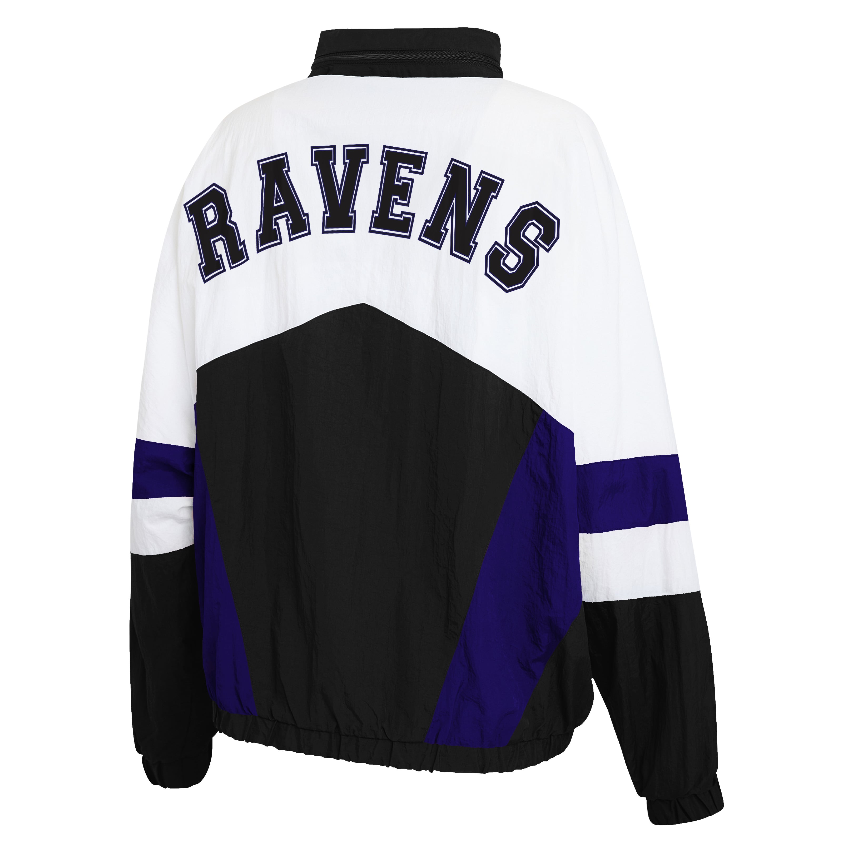 Women's WEAR by Erin Andrews White/Black Baltimore Ravens Crinkle Full-Snap Hooded Windbreaker Jacket