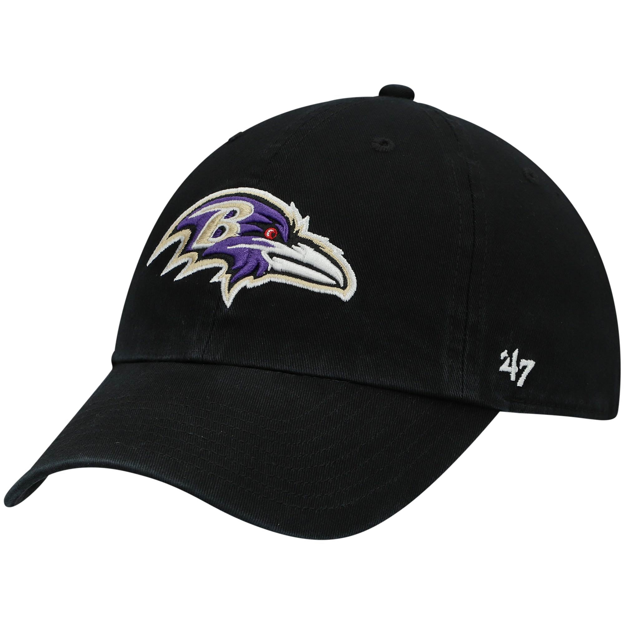 Youth '47 Black Baltimore Ravens Logo Clean Up Adjustable Hat