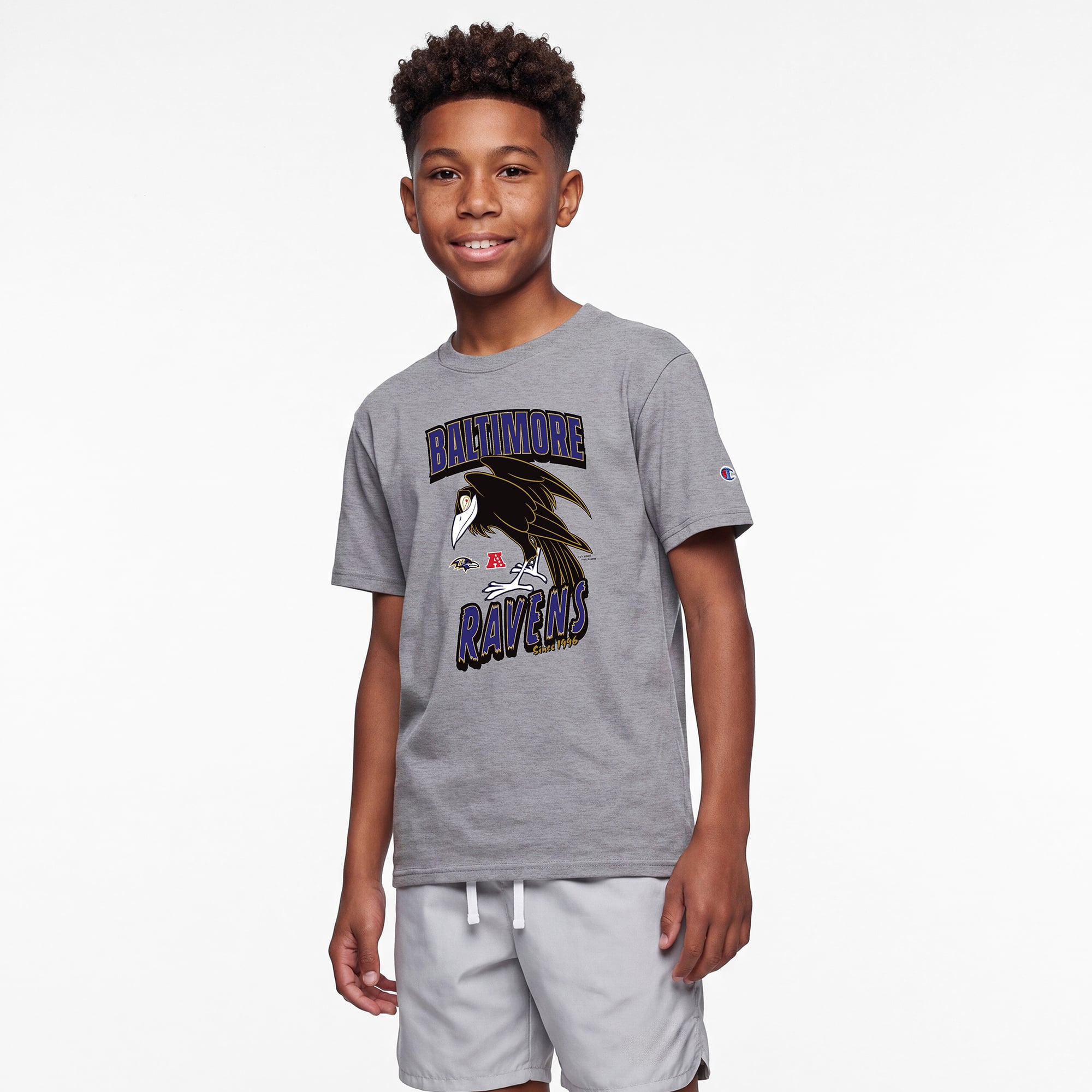 T-shirt Disney x Champion pour enfant, gris chiné, Baltimore Ravens Diablo