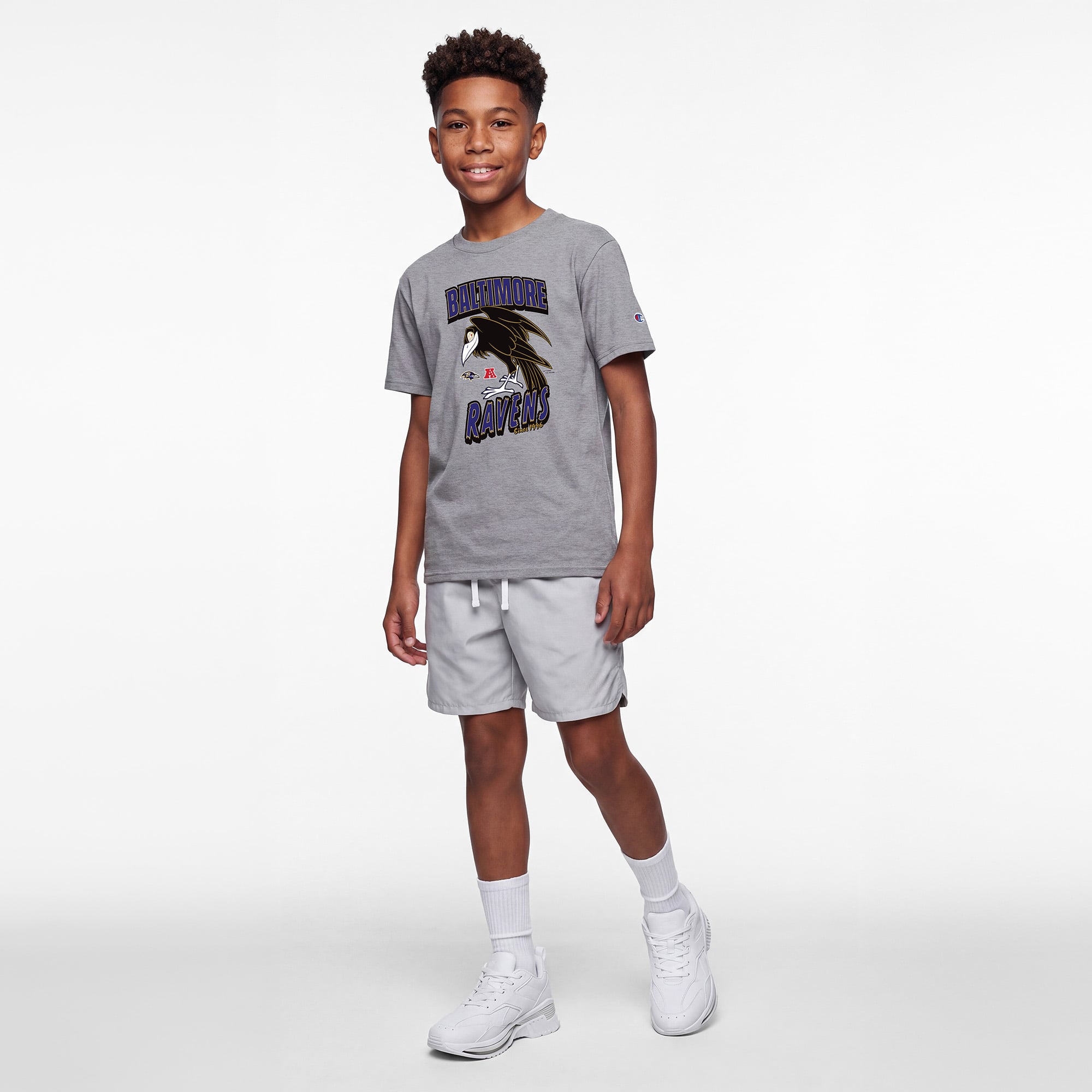T-shirt Disney x Champion pour enfant, gris chiné, Baltimore Ravens Diablo
