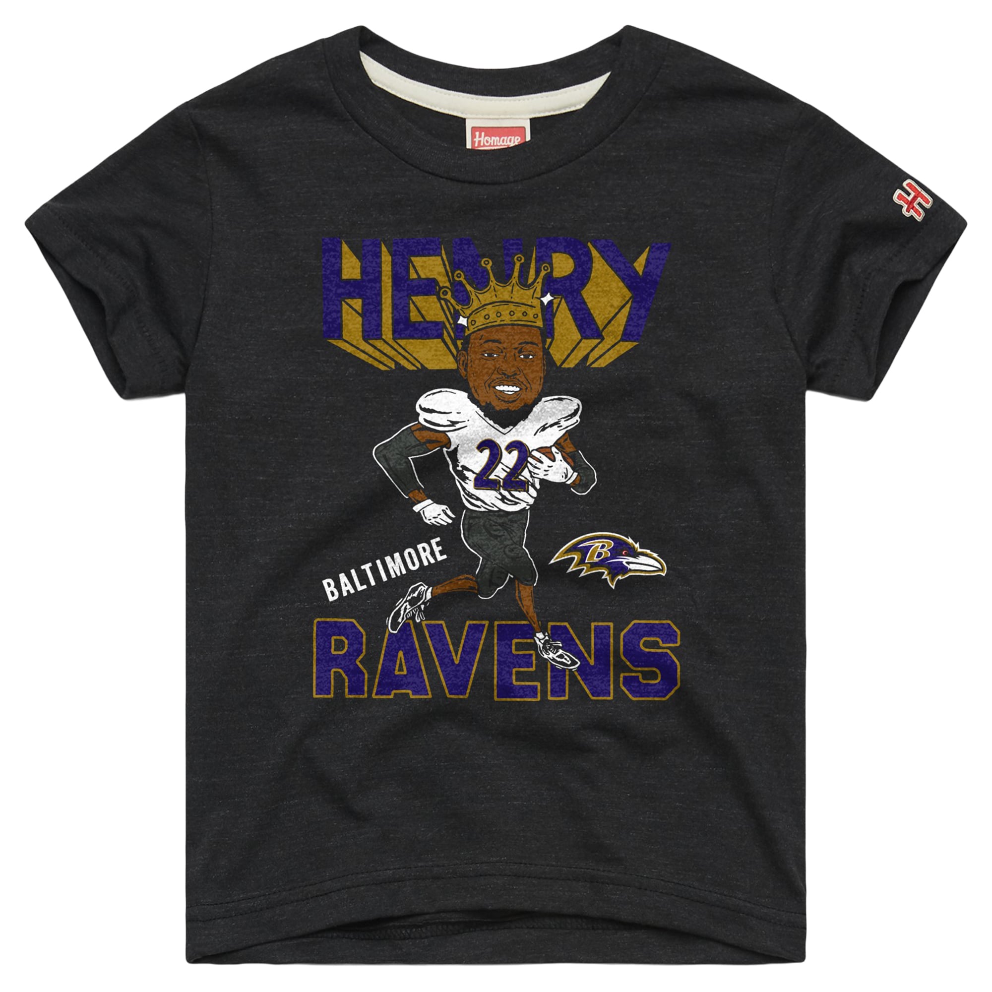 Youth Homage Derrick Henry Charcoal Baltimore Ravens Caricature T-Shirt