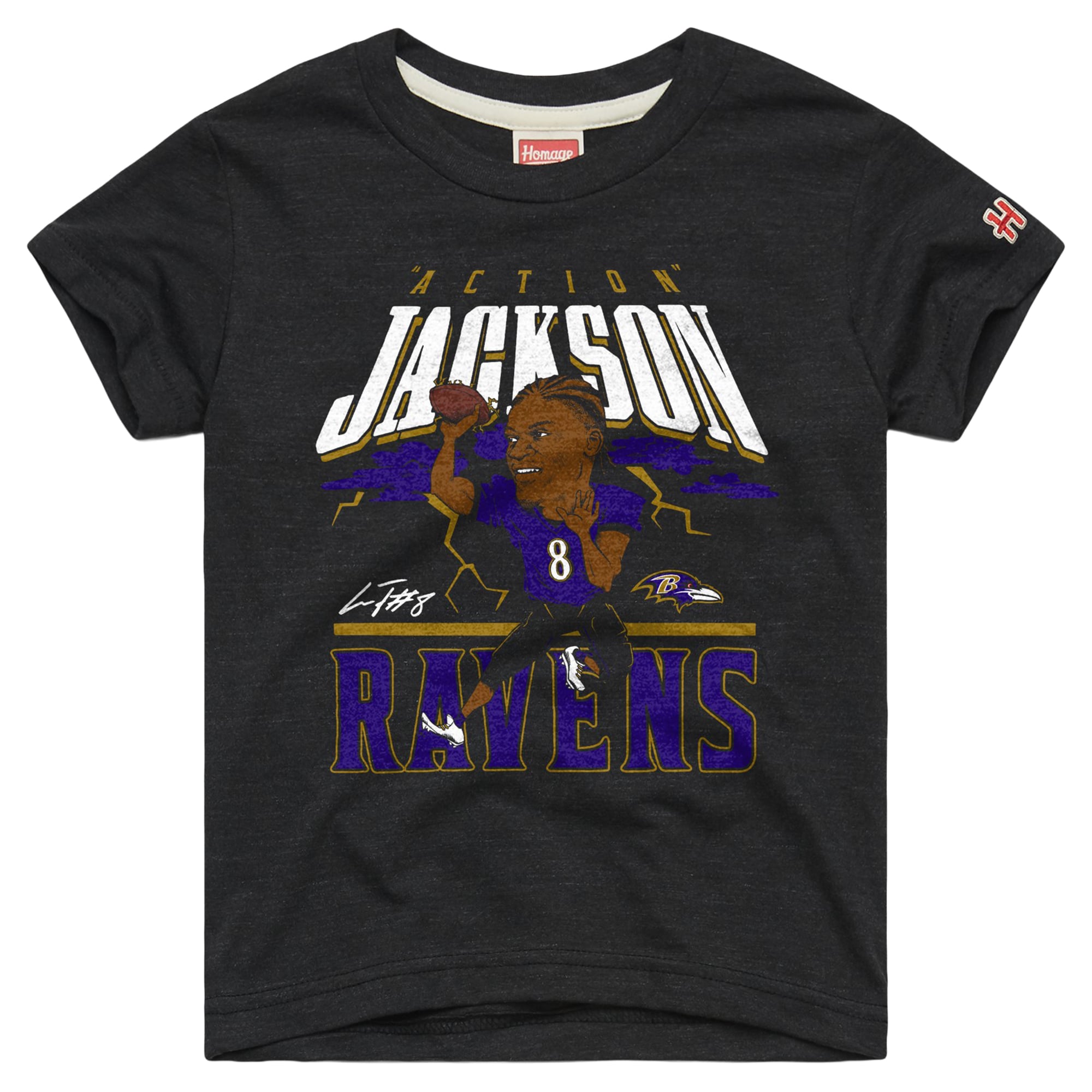 T-shirt à motif graphique de joueur des Ravens Baltimore, hommage Lamar Jackson, pour jeunes.