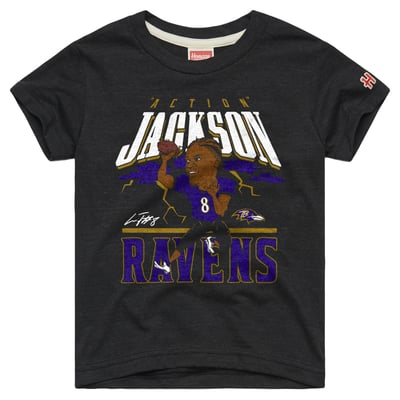 Lamar Jackson Baltimore Ravens Homage Youth Player Graphic Tri-Blend T-Shirt - Charcoal