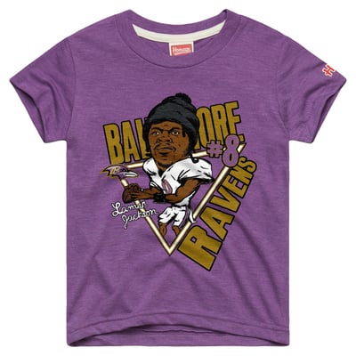 Lamar Jackson Baltimore Ravens Homage Youth Caricature T-Shirt - Purple