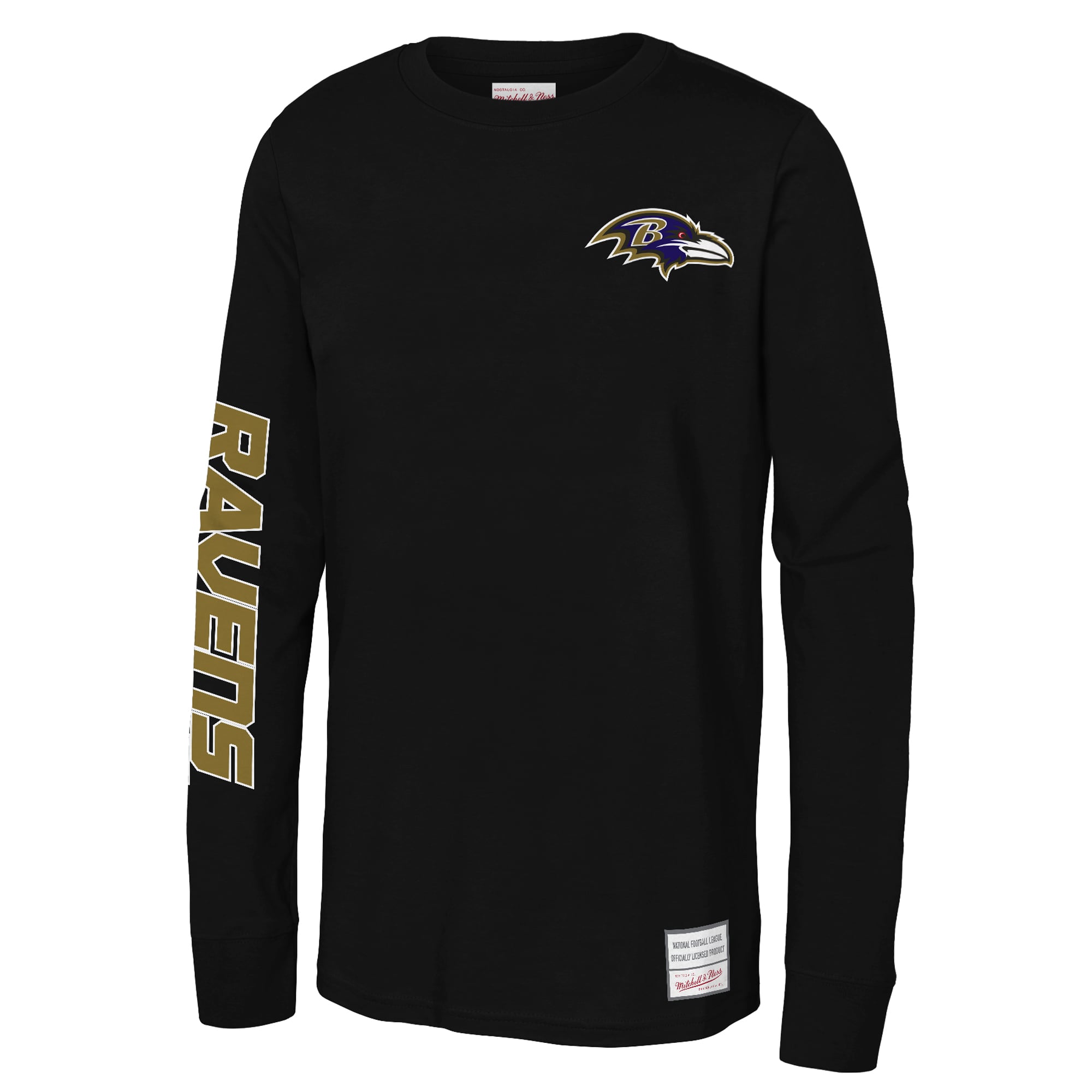 T-shirt à manches longues Mitchell & Ness Triple Play noir Baltimore Ravens pour jeunes