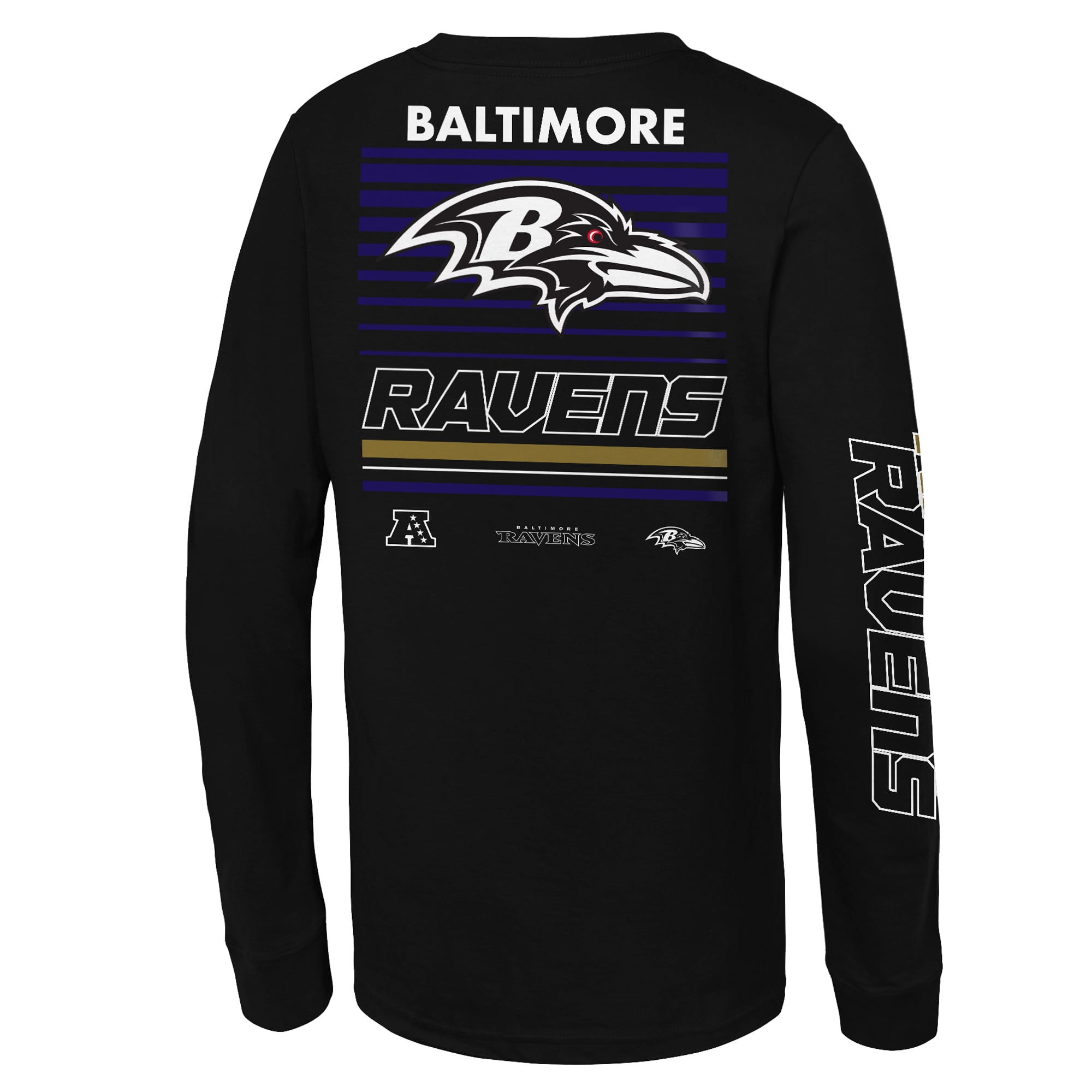 T-shirt à manches longues Mitchell & Ness Triple Play noir Baltimore Ravens pour jeunes