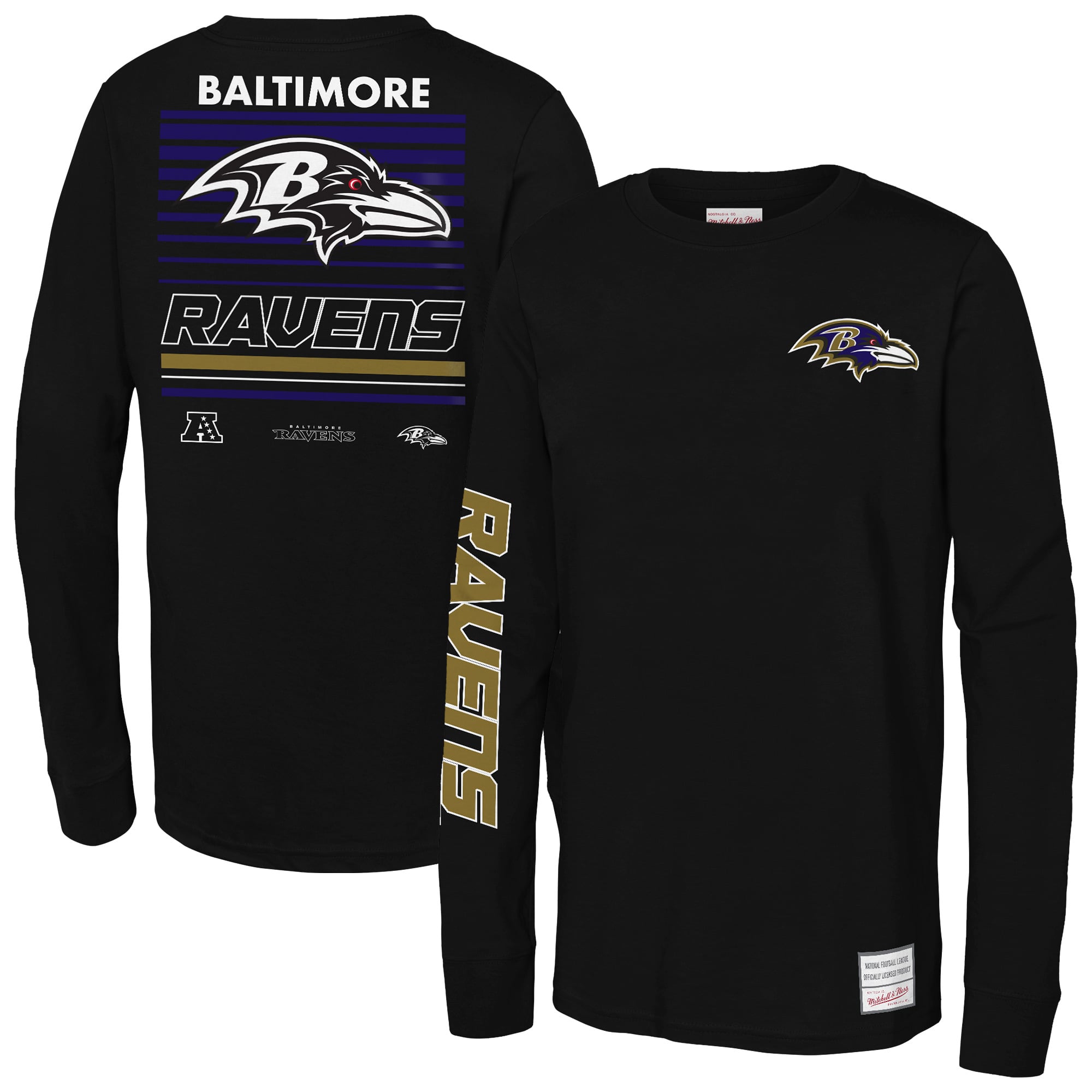 T-shirt à manches longues Mitchell & Ness Triple Play noir Baltimore Ravens pour jeunes