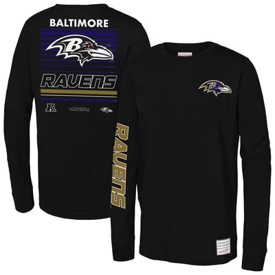 Baltimore Ravens Mitchell & Ness Youth Triple Play Long Sleeve T-Shirt - Black