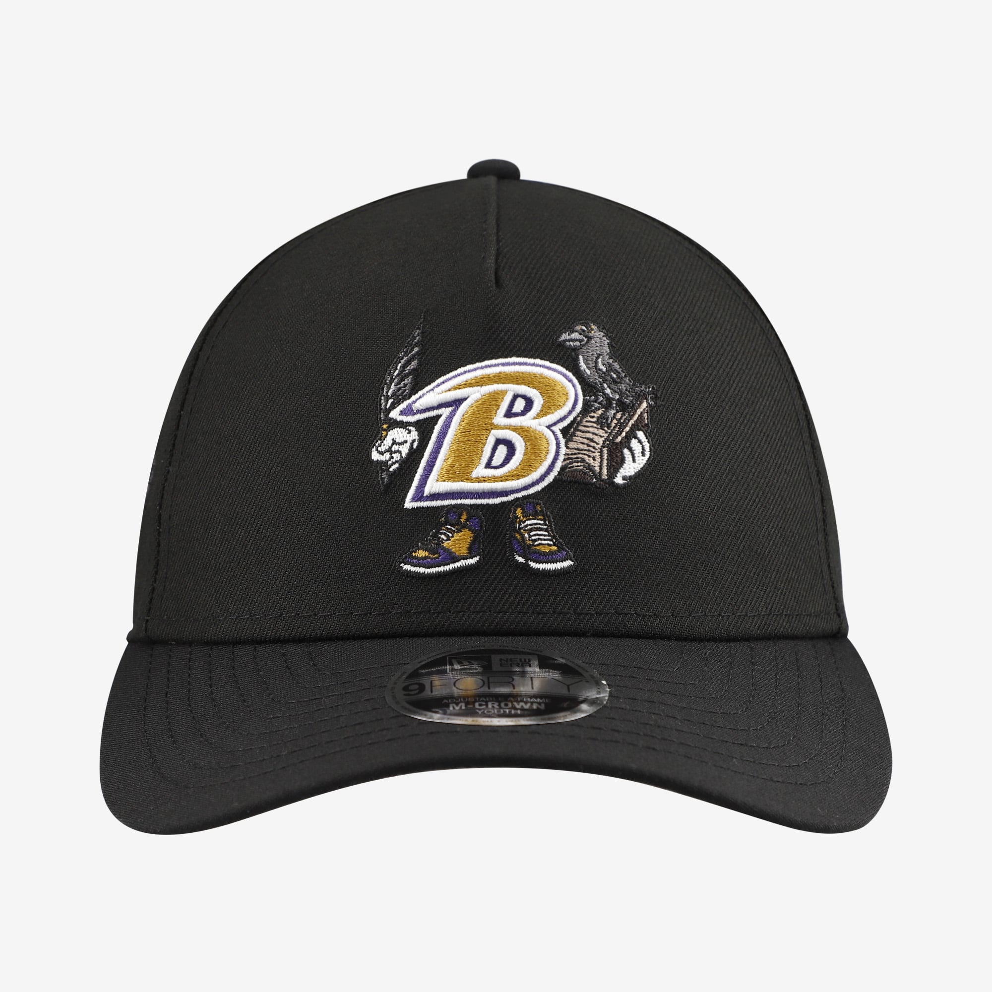 Casquette ajustable New Era 9FORTY noire Baltimore Ravens Cartoon pour jeunes