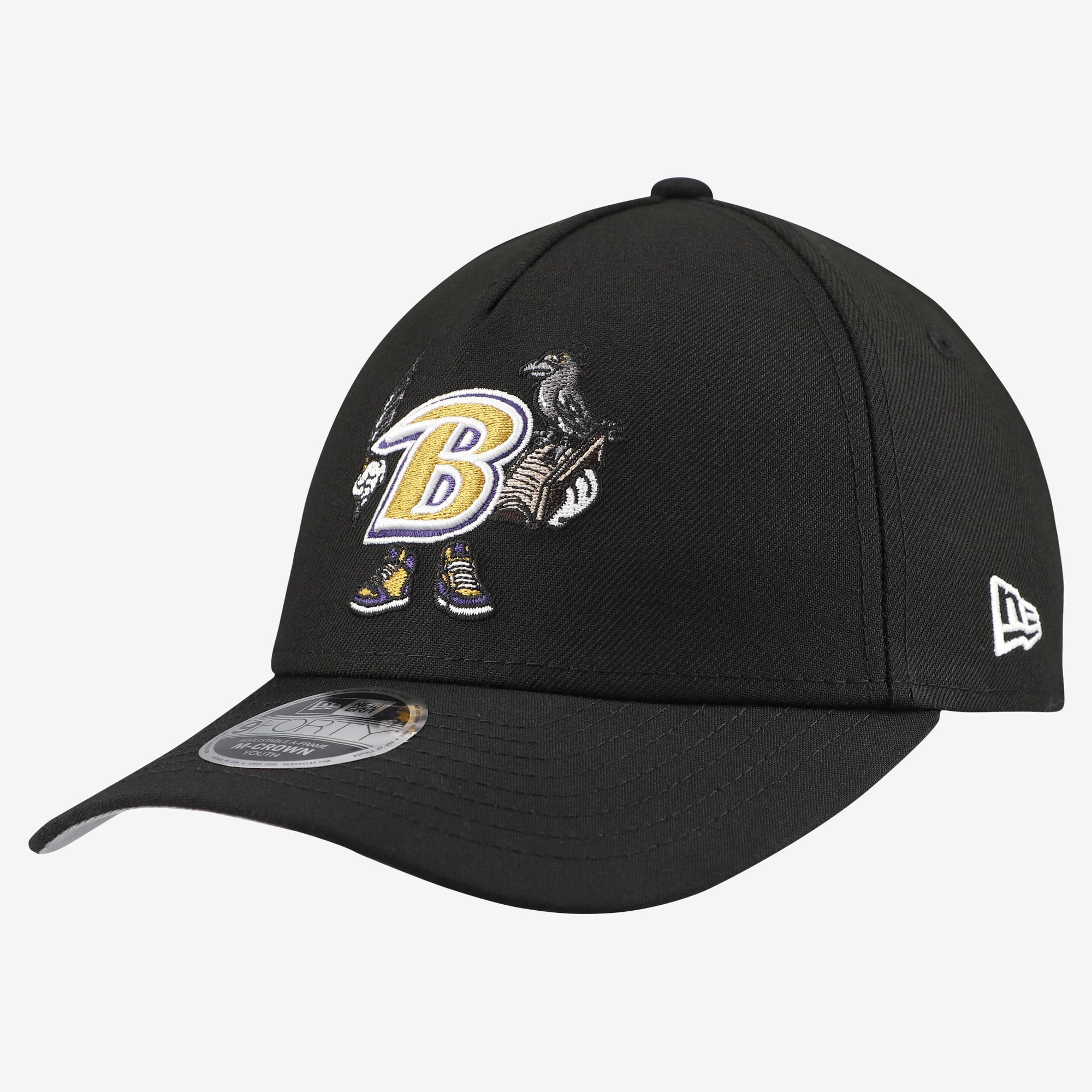 Casquette ajustable New Era 9FORTY noire Baltimore Ravens Cartoon pour jeunes