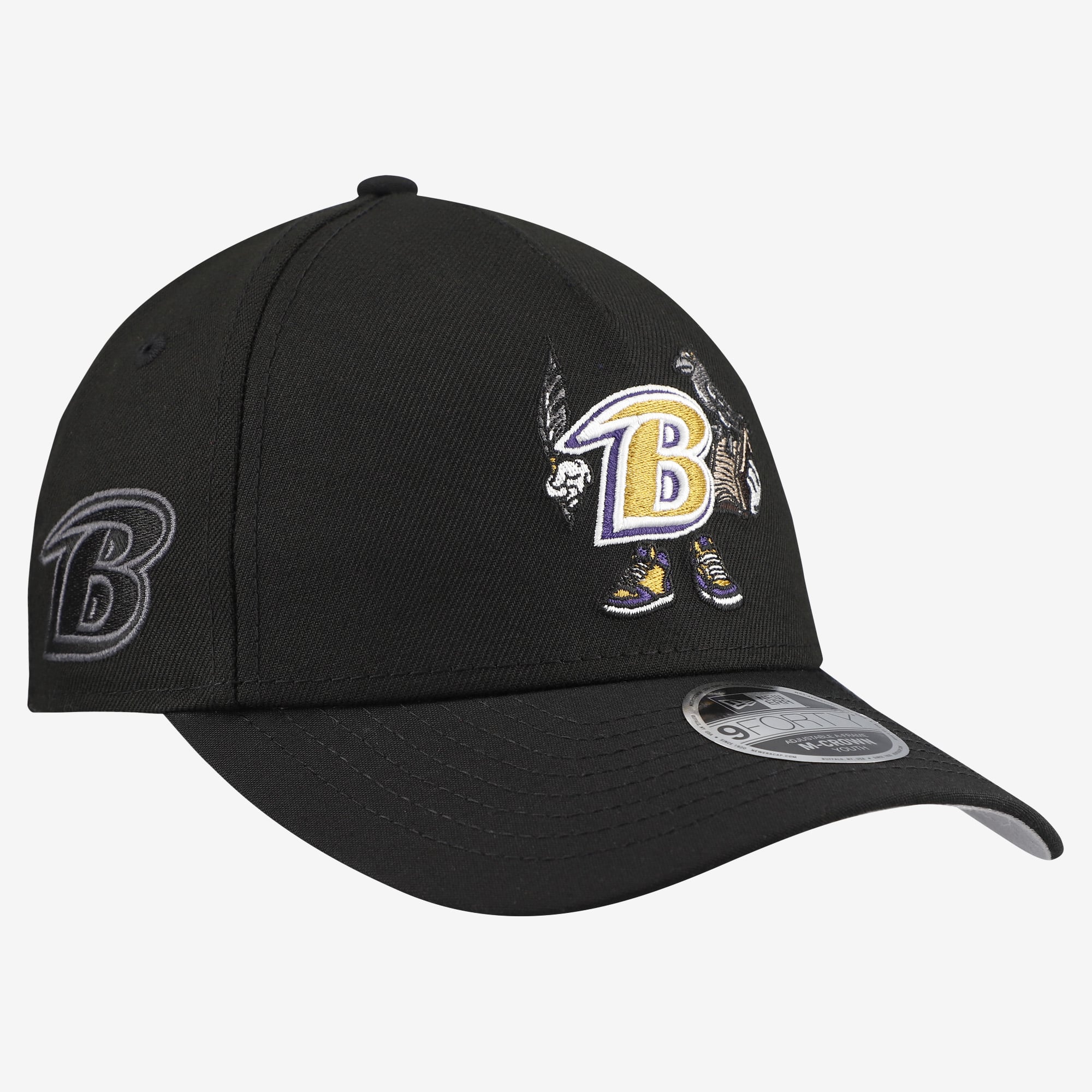 Casquette ajustable New Era 9FORTY noire Baltimore Ravens Cartoon pour jeunes