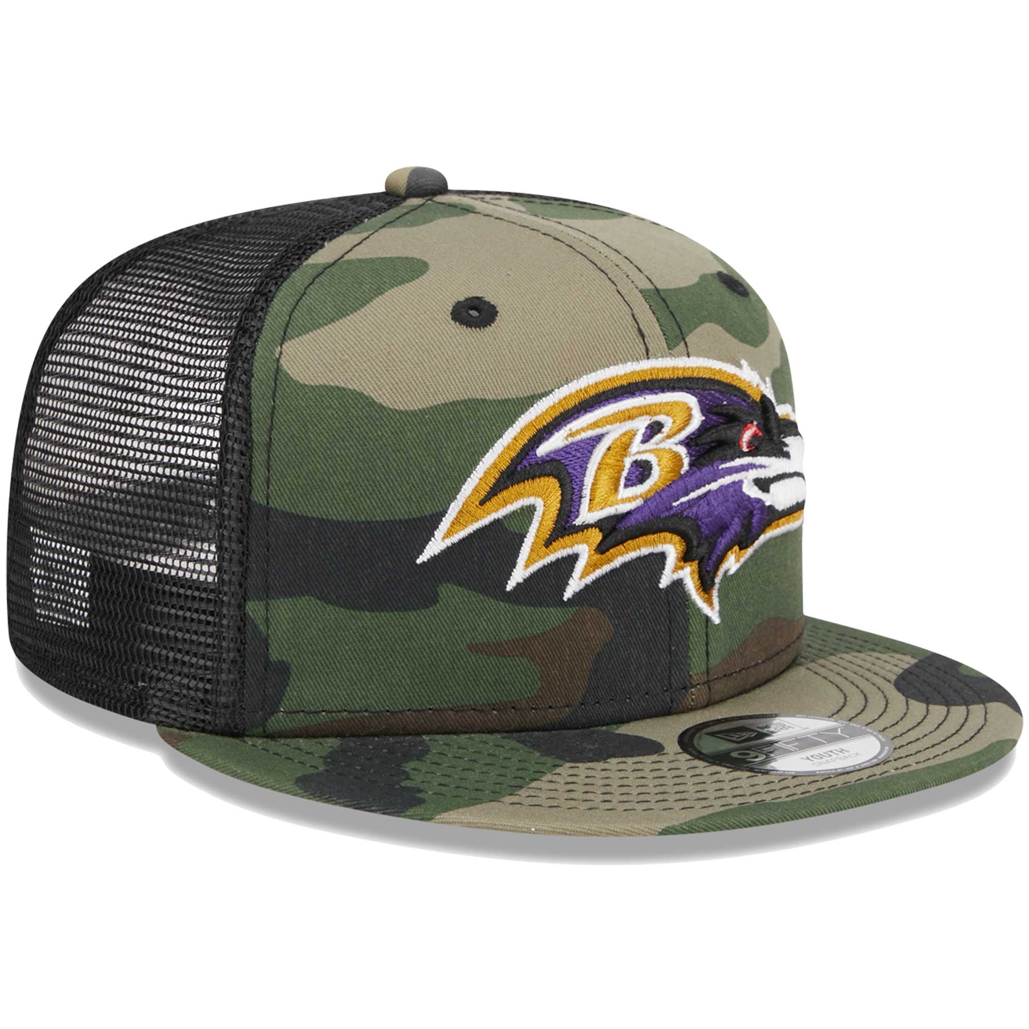 Casquette New Era Camo Baltimore Ravens Main Trucker 9FIFTY Snapback pour jeune