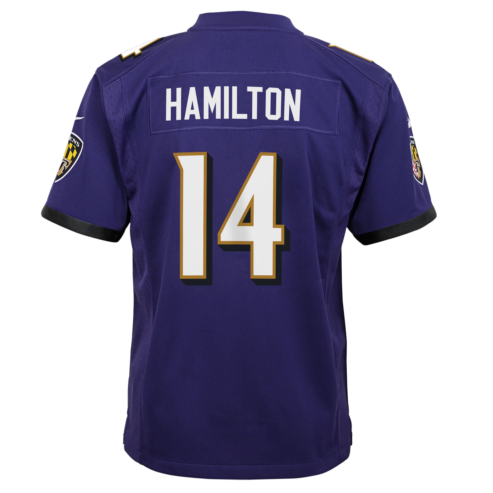 maillot de match Nike Kyle Hamilton violet pour enfant, Baltimore Ravens, l'équipe enfant