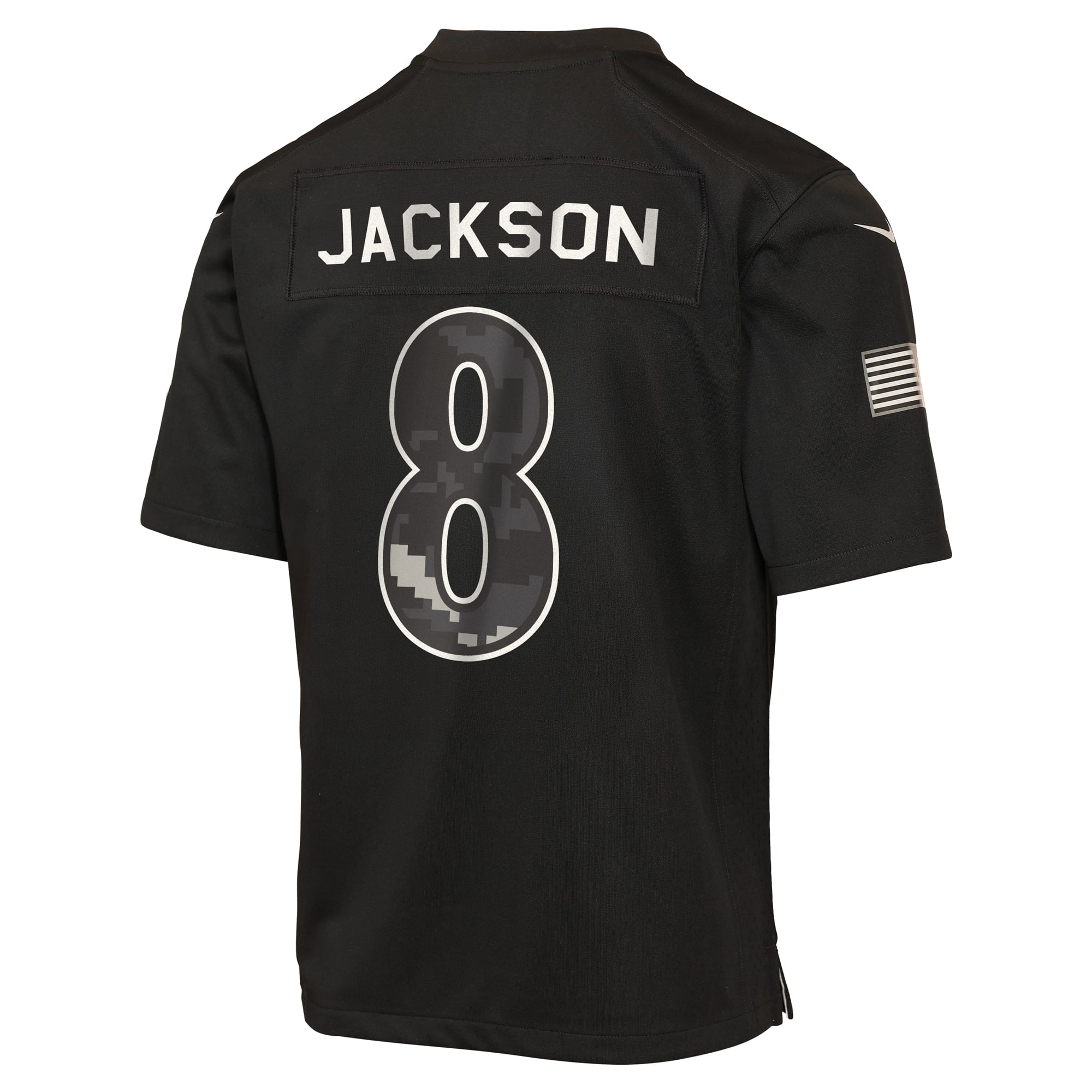 Maillot Nike Lamar Jackson noir pour enfant, Baltimore Ravens 2026 Salute to Service Game