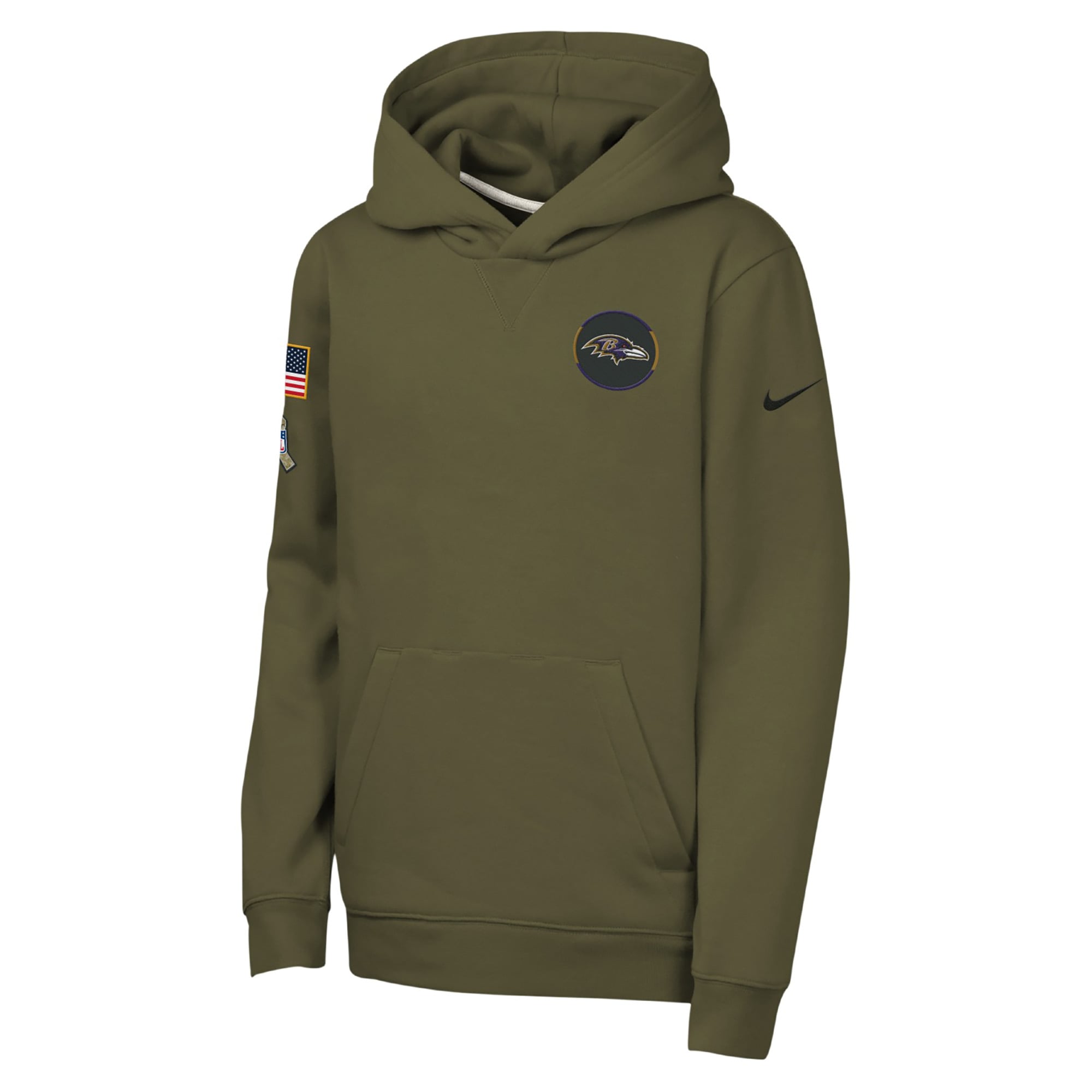 Sweat à capuche en polaire Nike Olive Baltimore Ravens 2025 Salute to Service Club pour jeune