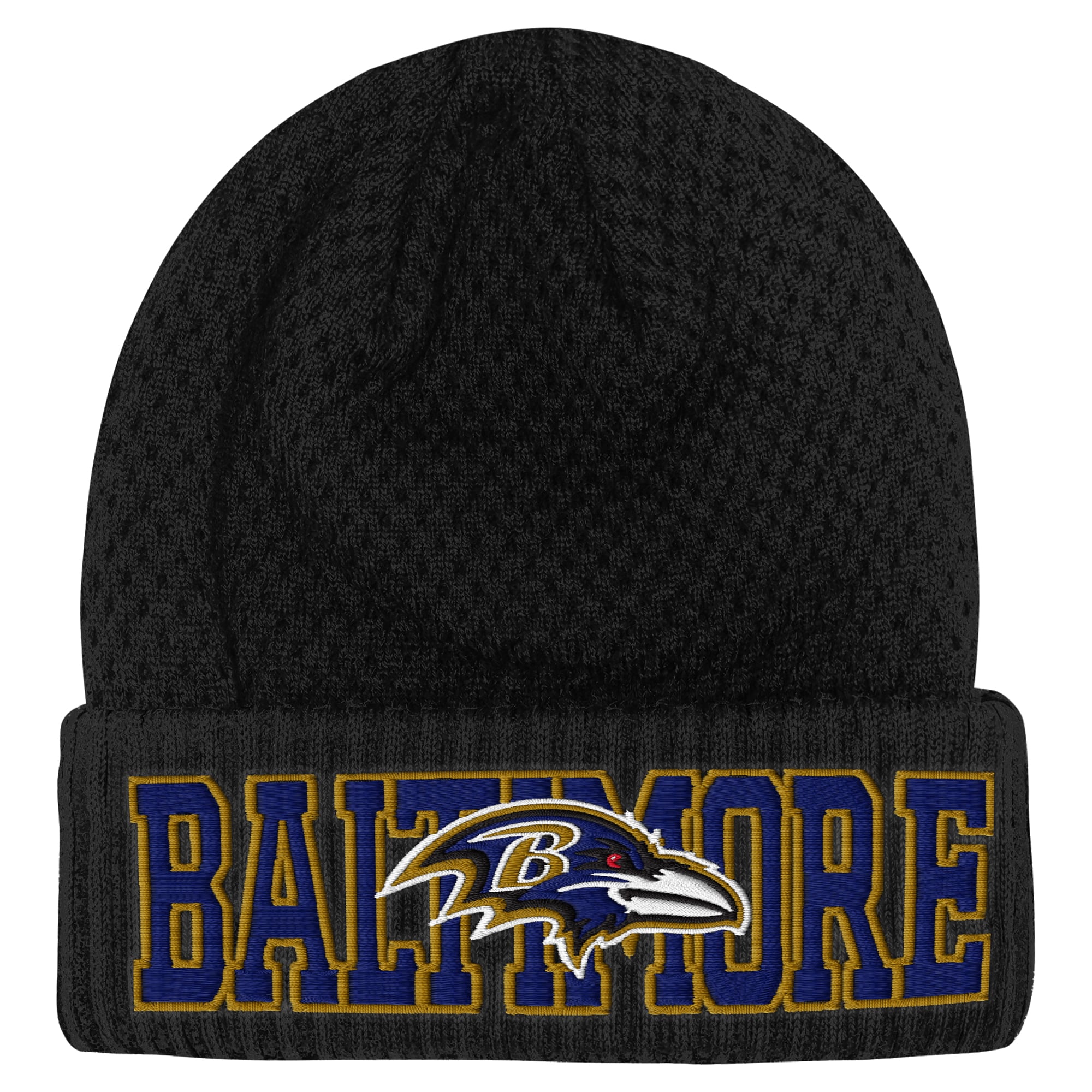 Bonnet tricoté à revers noir Baltimore Ravens pour enfant