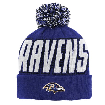 Baltimore Ravens Outerstuff Youth Cuffed Knit Hat with Pom - Purple