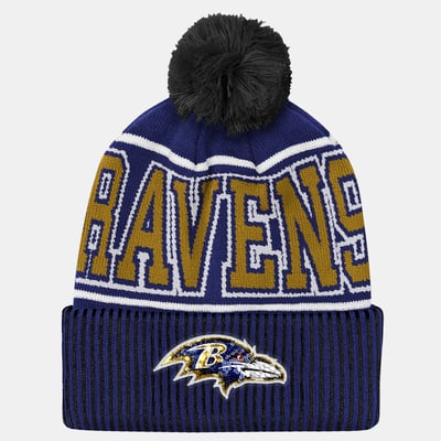 Baltimore Ravens Outerstuff Youth Highlight Cuffed Knit Hat with Pom - Purple