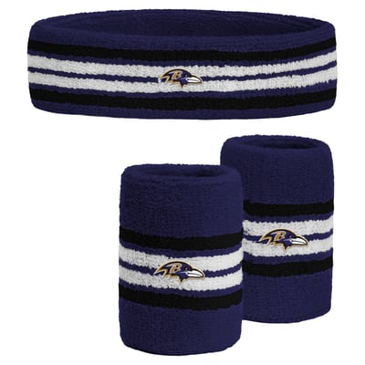  Baltimore Ravens PRO Compression Youth Team Stripe Three-Pack Headband and Wristbands Set - Purple