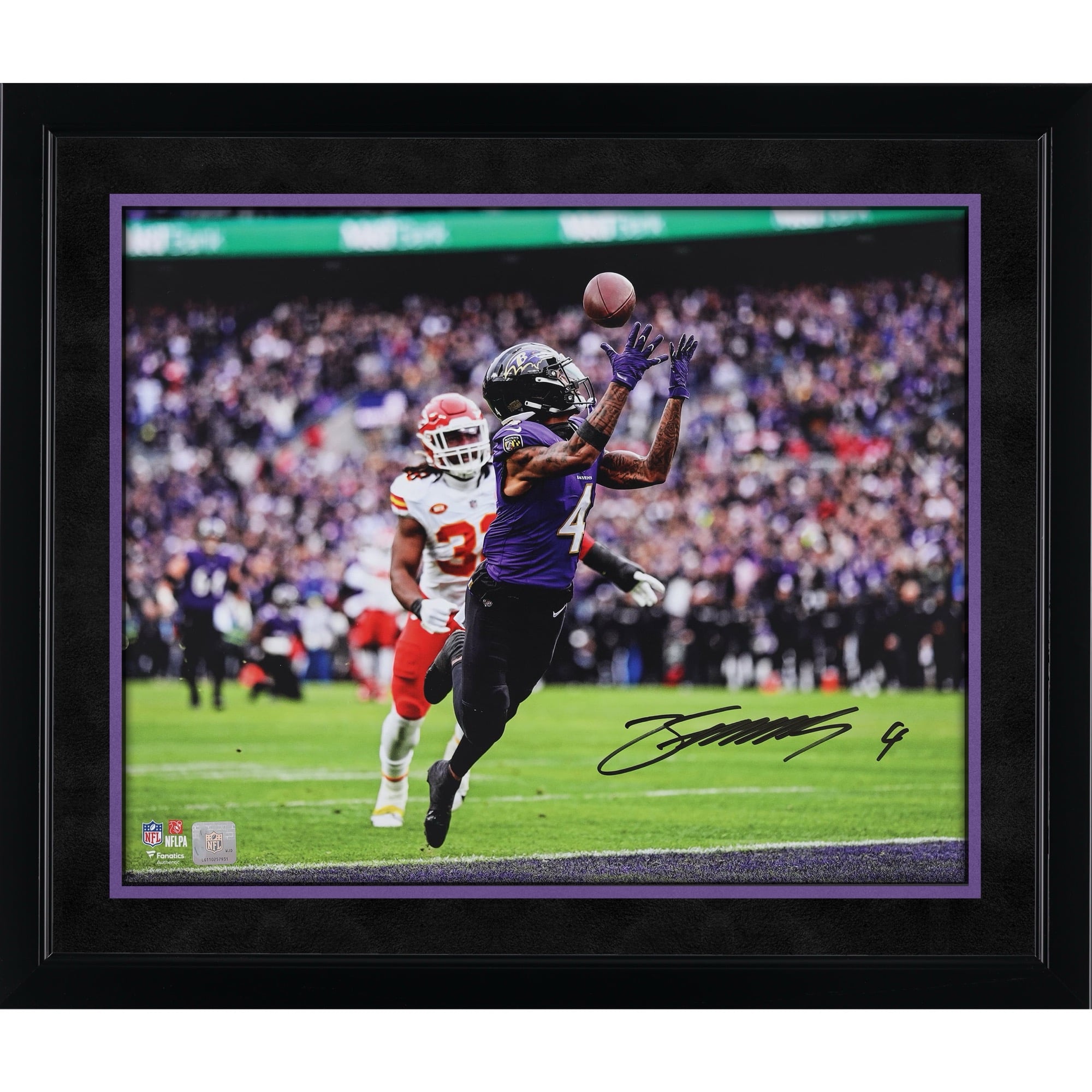 Zay Flowers Baltimore Ravens Autographed 16" x 20" Over the Shoulder Catch Photograph
