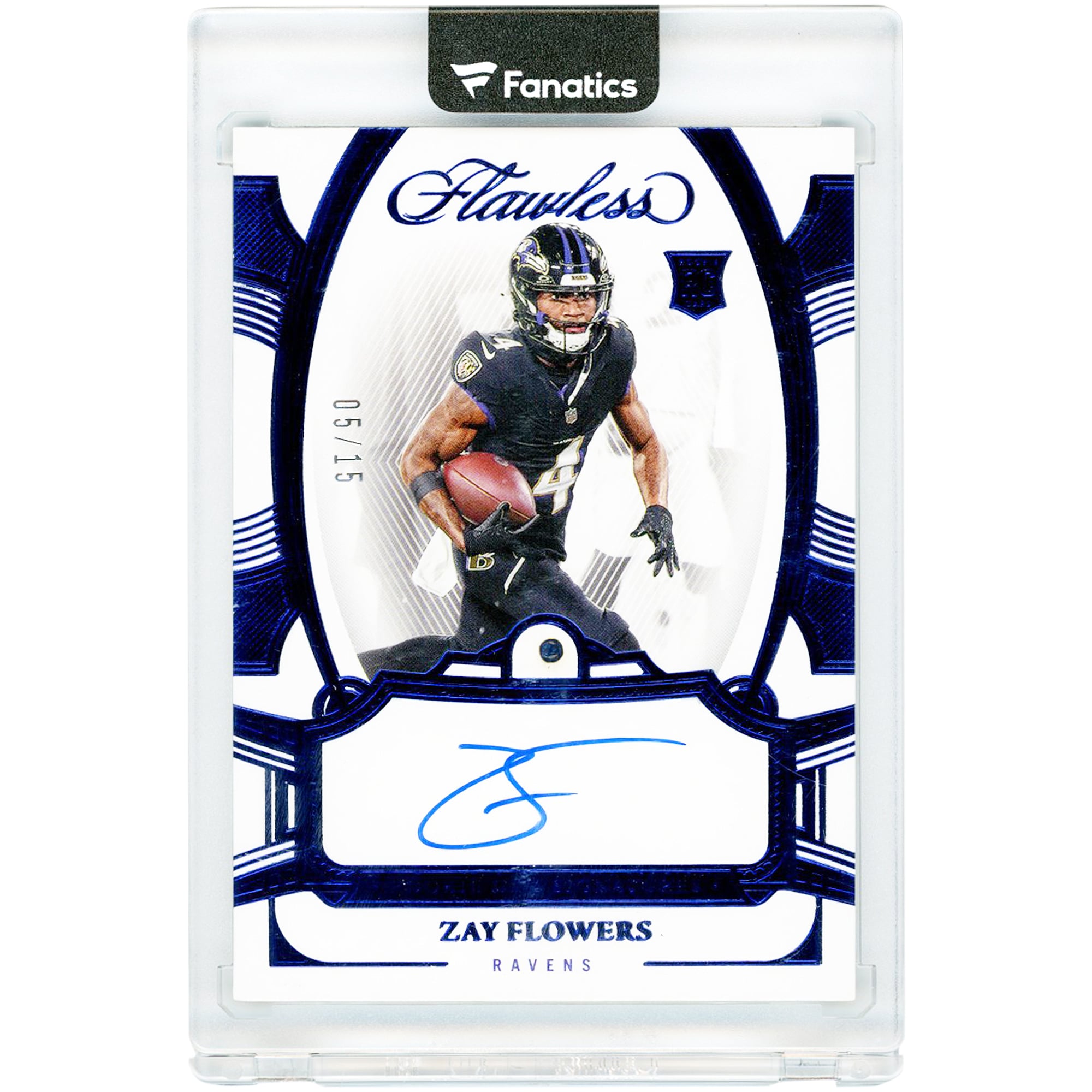 Zay Flowers Baltimore Ravens Autographed 2023 Panini Flawless Sapphire Gem #RGS-ZFS #5/15 Rookie Card