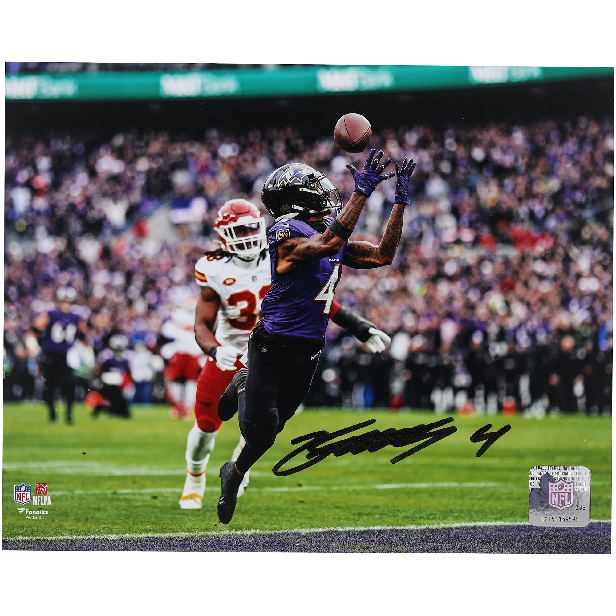 Photo dédicacée de Zay Flowers (Baltimore Ravens) - 20 x cm ( x pouces