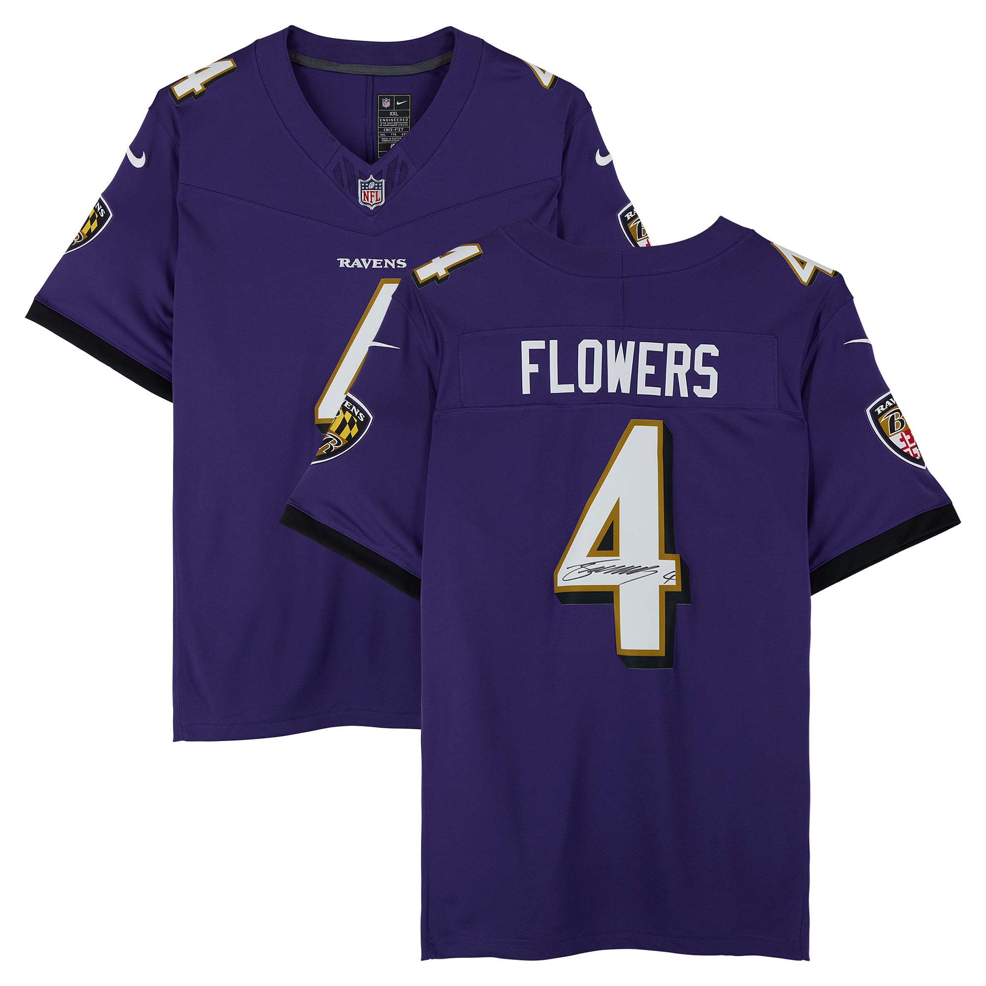 Maillot Nike 2026 violet à coutures limitées autographié par Zay Flowers des Ravens de Baltimore