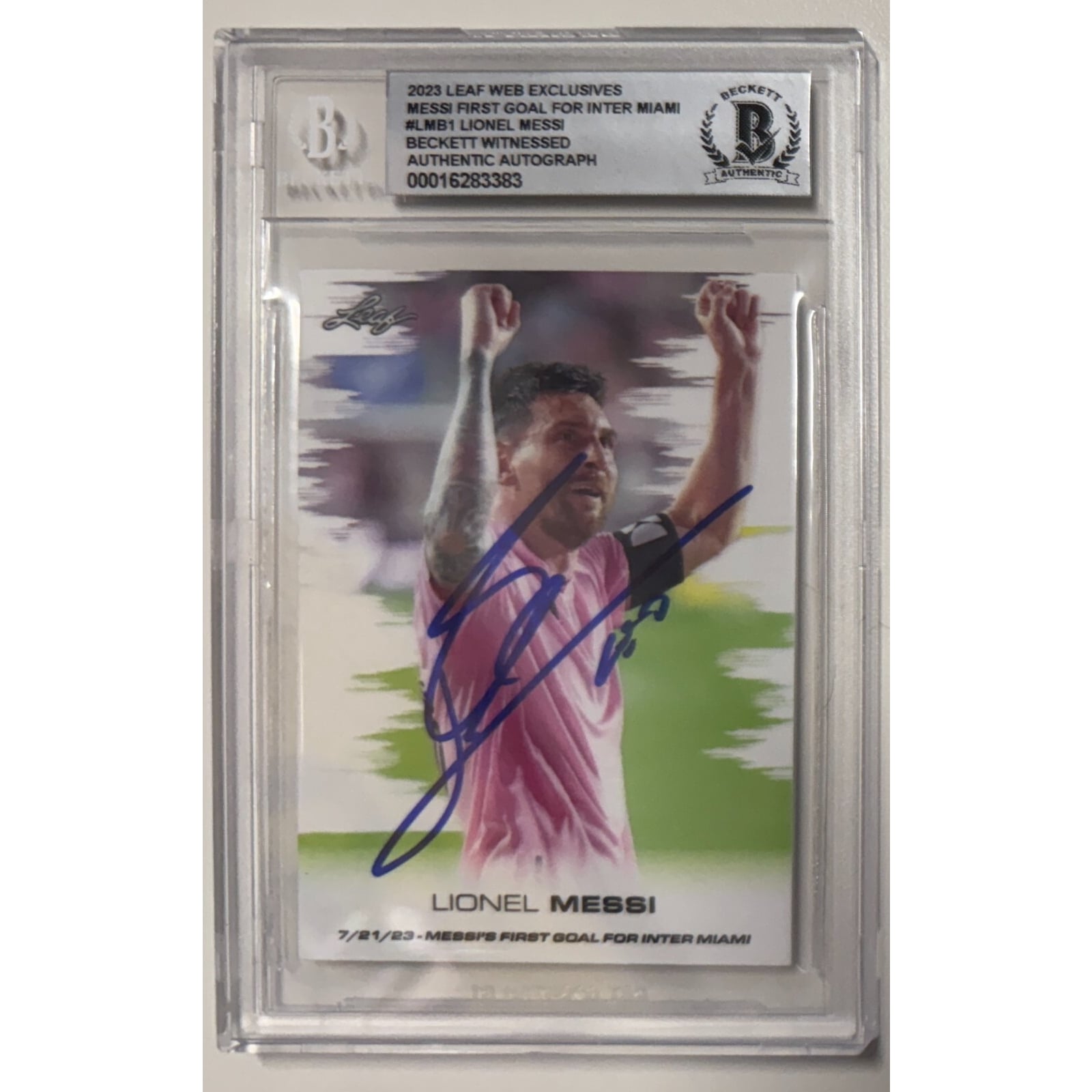 2023 Lionel Messi Signed Inter Miami Leaf #LWB1 Card Beckett BAS 