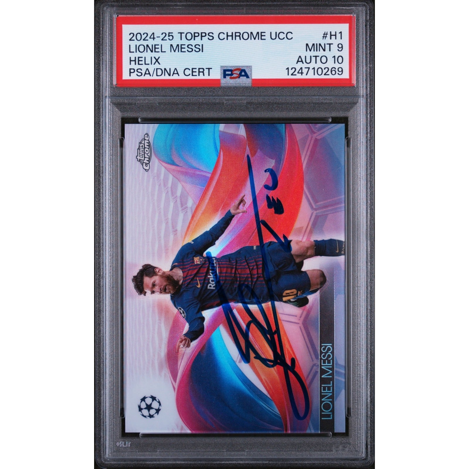 2024-25 Topps Chrome UCC Lionel Messi Signed Helix SSP #H1 PSA 