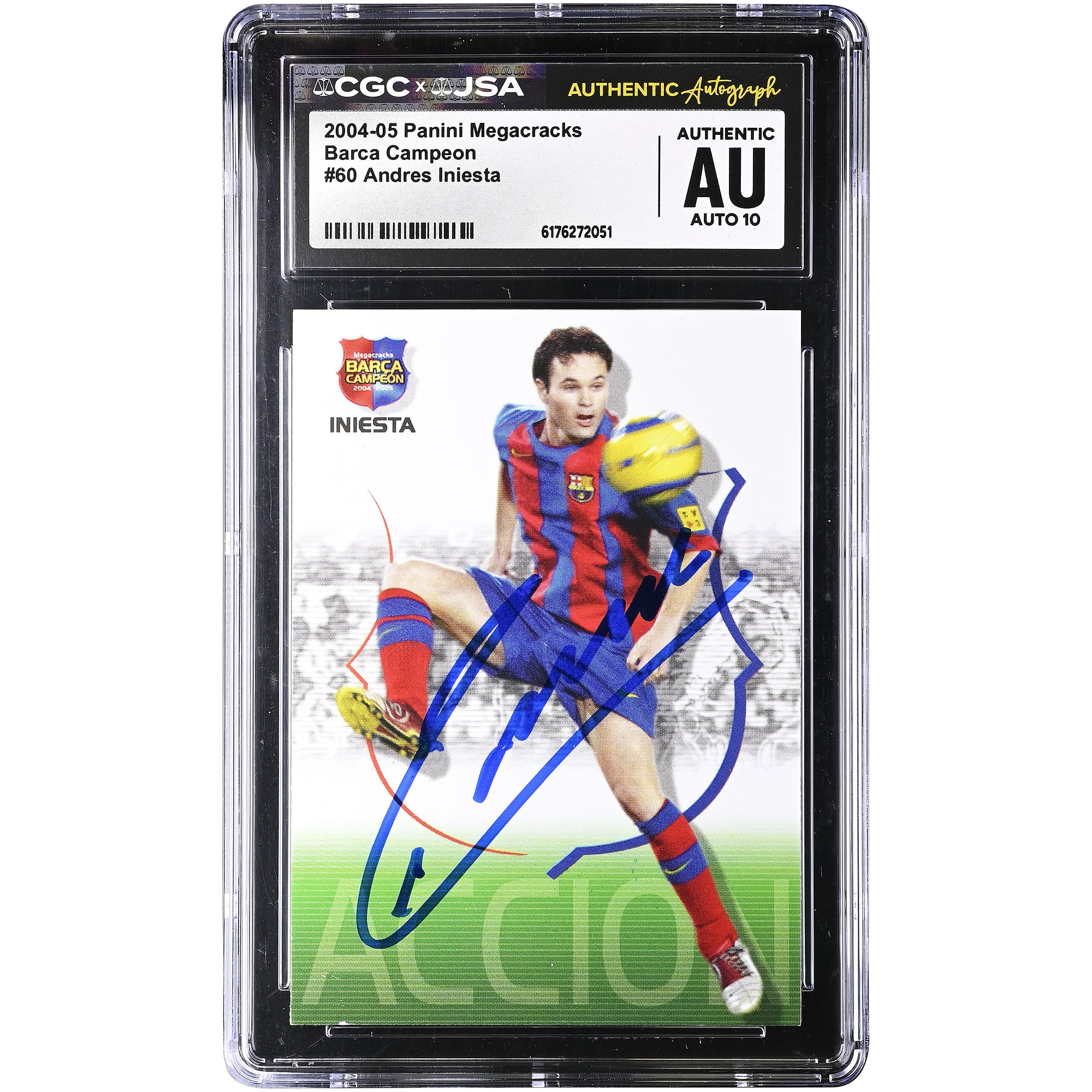 Andres Iniesta Barcelona Autographed 2004-05 Panini Megacracks Barca Campeon #60 CGC Authenticated 10/10 Card