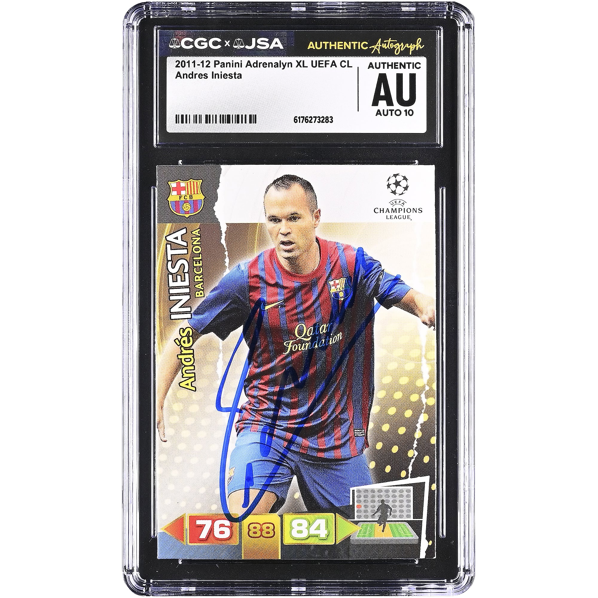 Andres Iniesta Barcelona Autographed 2011-12 Panini Adrenalyn XL UEFA CL #NNO CGC Authenticated Auto 10 Card