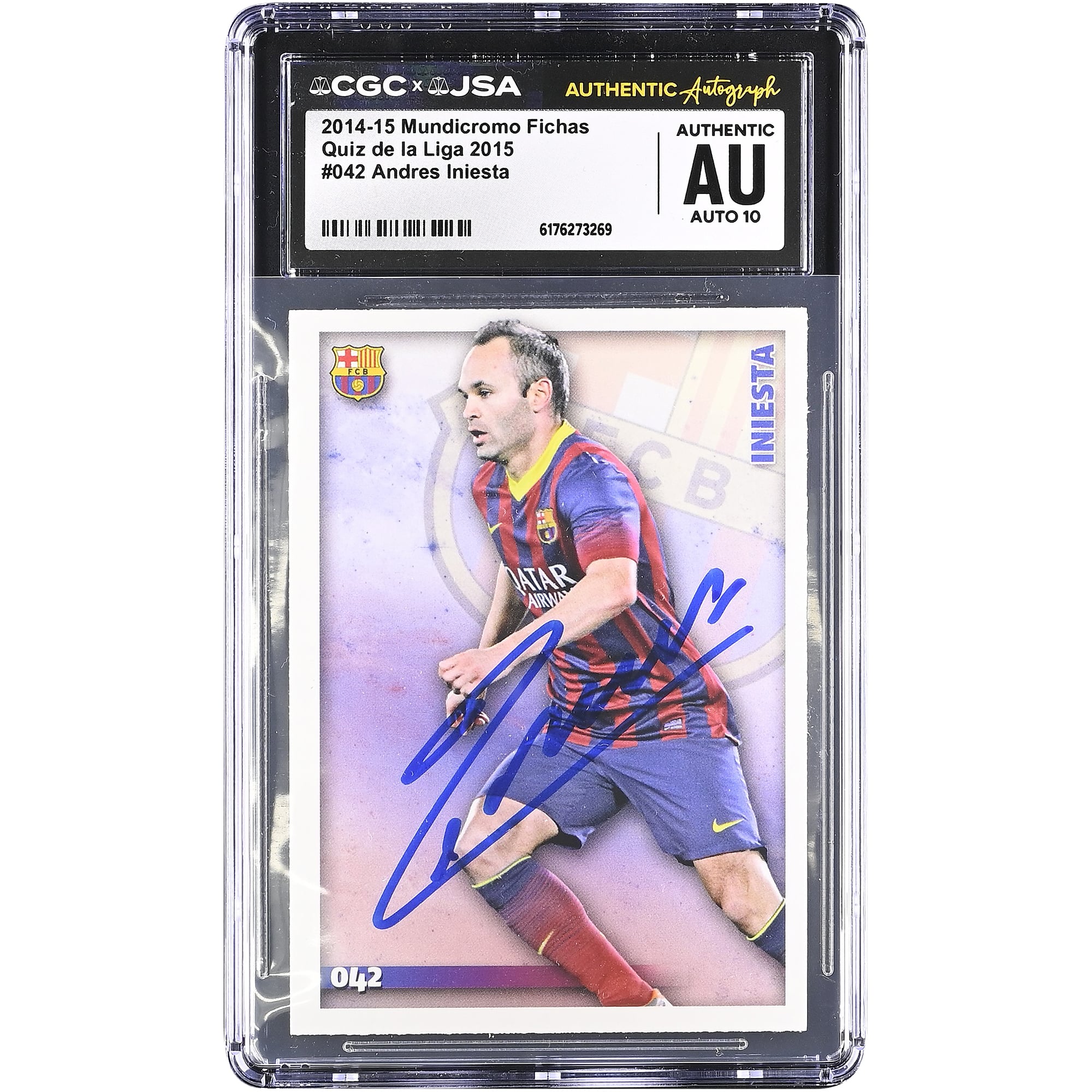 Andres Iniesta Barcelona Autographed 2014-15 Mundicromo Fichas Quiz de la Liga '15 #42 CGC Authenticated Auto 10 Card