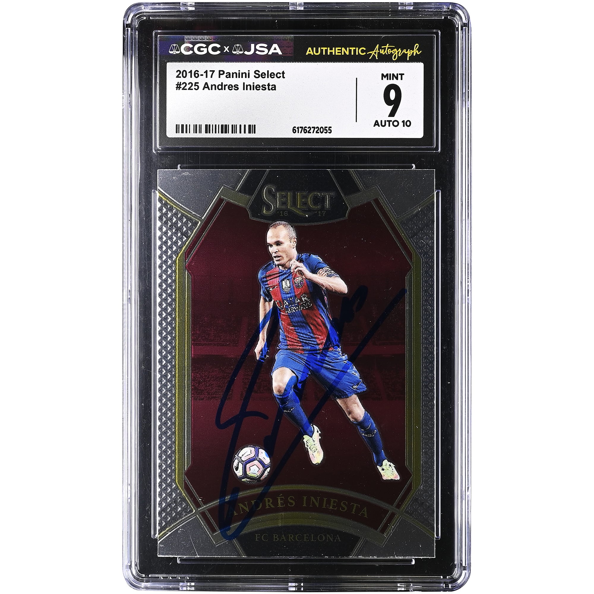 Andres Iniesta Barcelona Autographed 2016-17 Panini Select #225 CGC Authenticated 9/10 Card