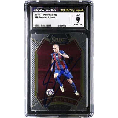 Andres Iniesta Barcelona Autographed 2016-17 Panini Select #225 CGC Authenticated 9/10 Card