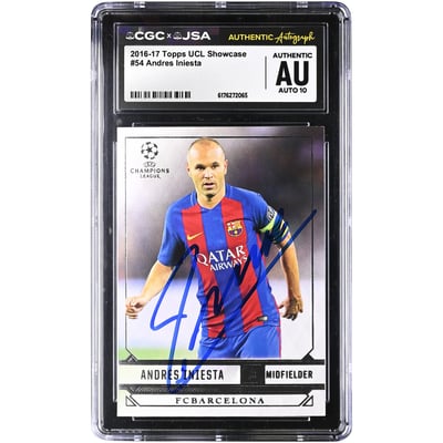 Andres Iniesta Barcelona Autographed 2016-17 Topps UCL Showcase #54 CGC Authenticated Auto 10 Card
