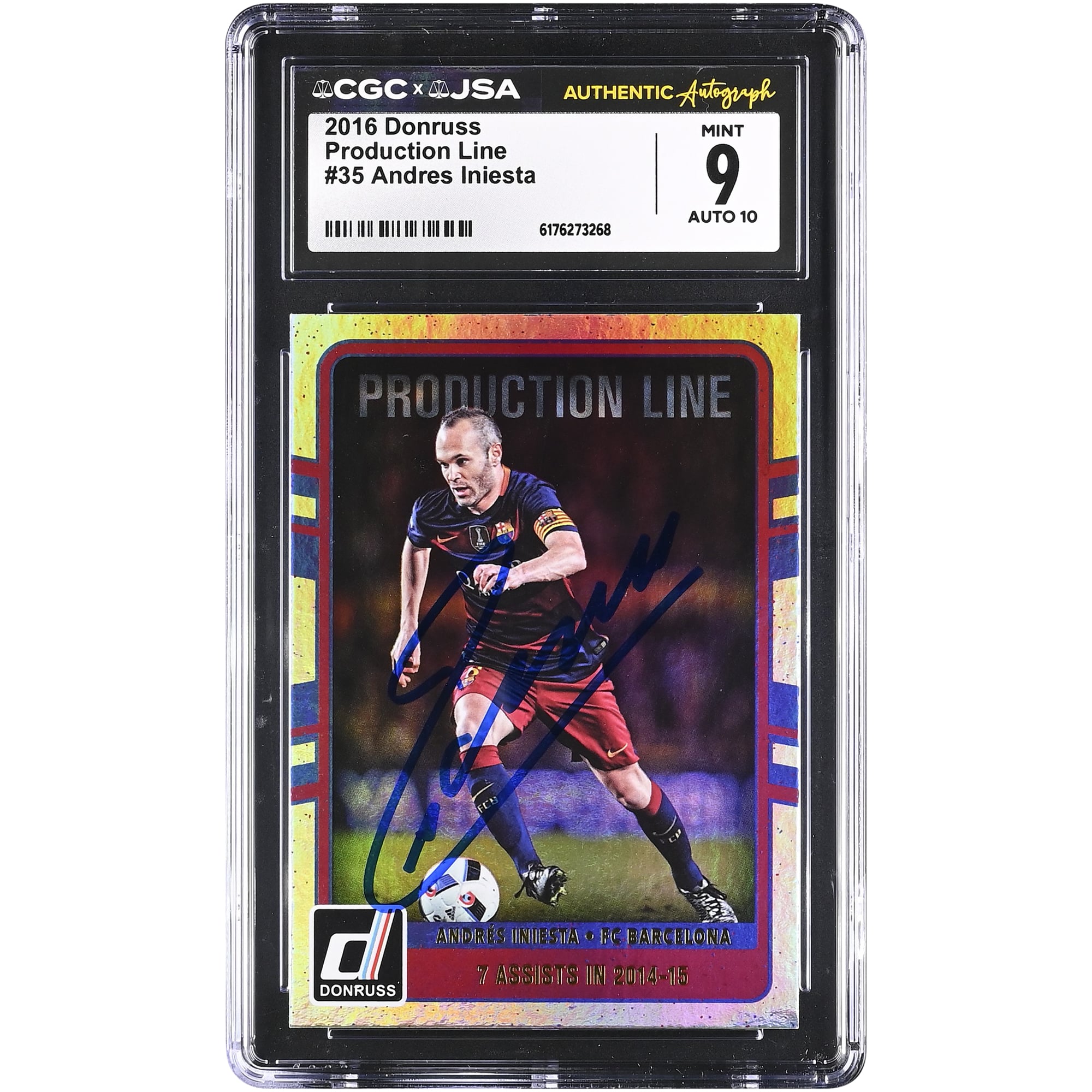 Andres Iniesta Barcelona Autographed 2016 Panini Donruss #35 CGC Authenticated 9/10 Card