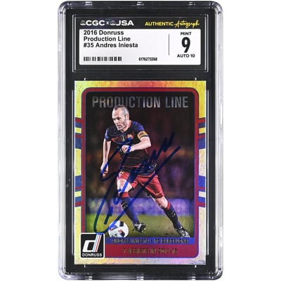 Andres Iniesta Barcelona Autographed 2016 Panini Donruss #35 CGC Authenticated 9/10 Card